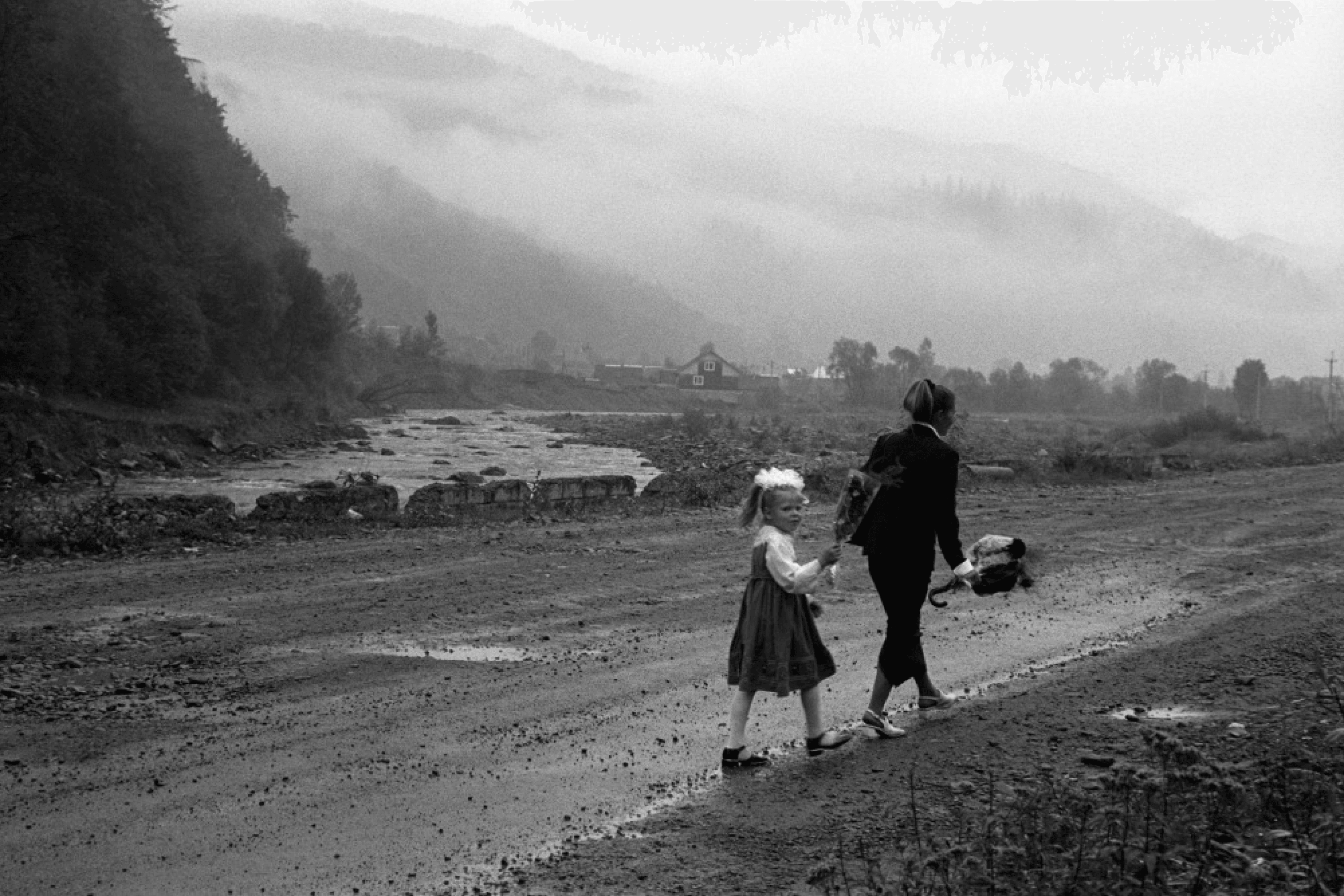 First day of school. Brustury village (formerly Lopukhiv), Tyachiv district, Zakarpattia region, Ukraine. 2003.