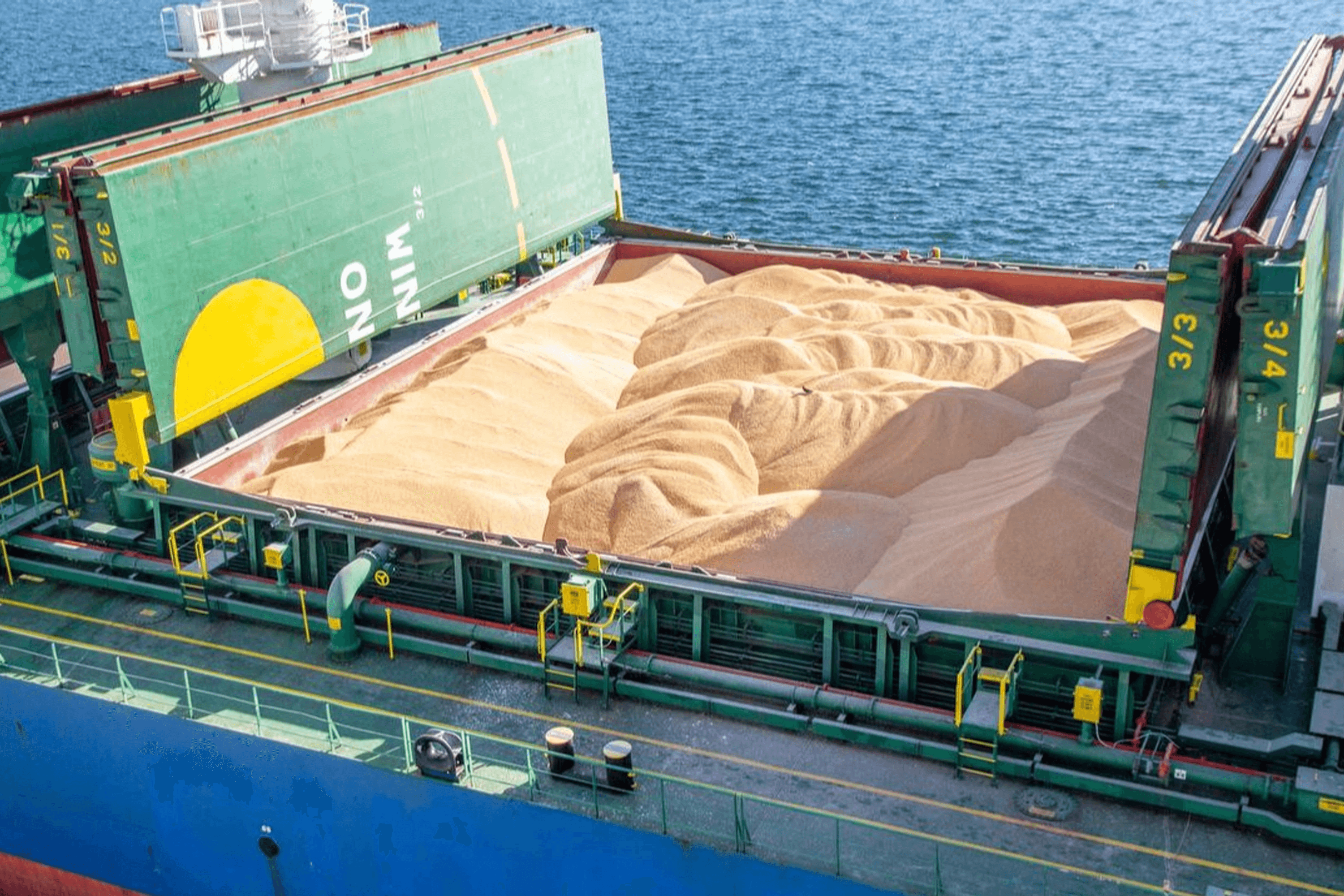 Loading grain for export at a Ukrainian seaport.