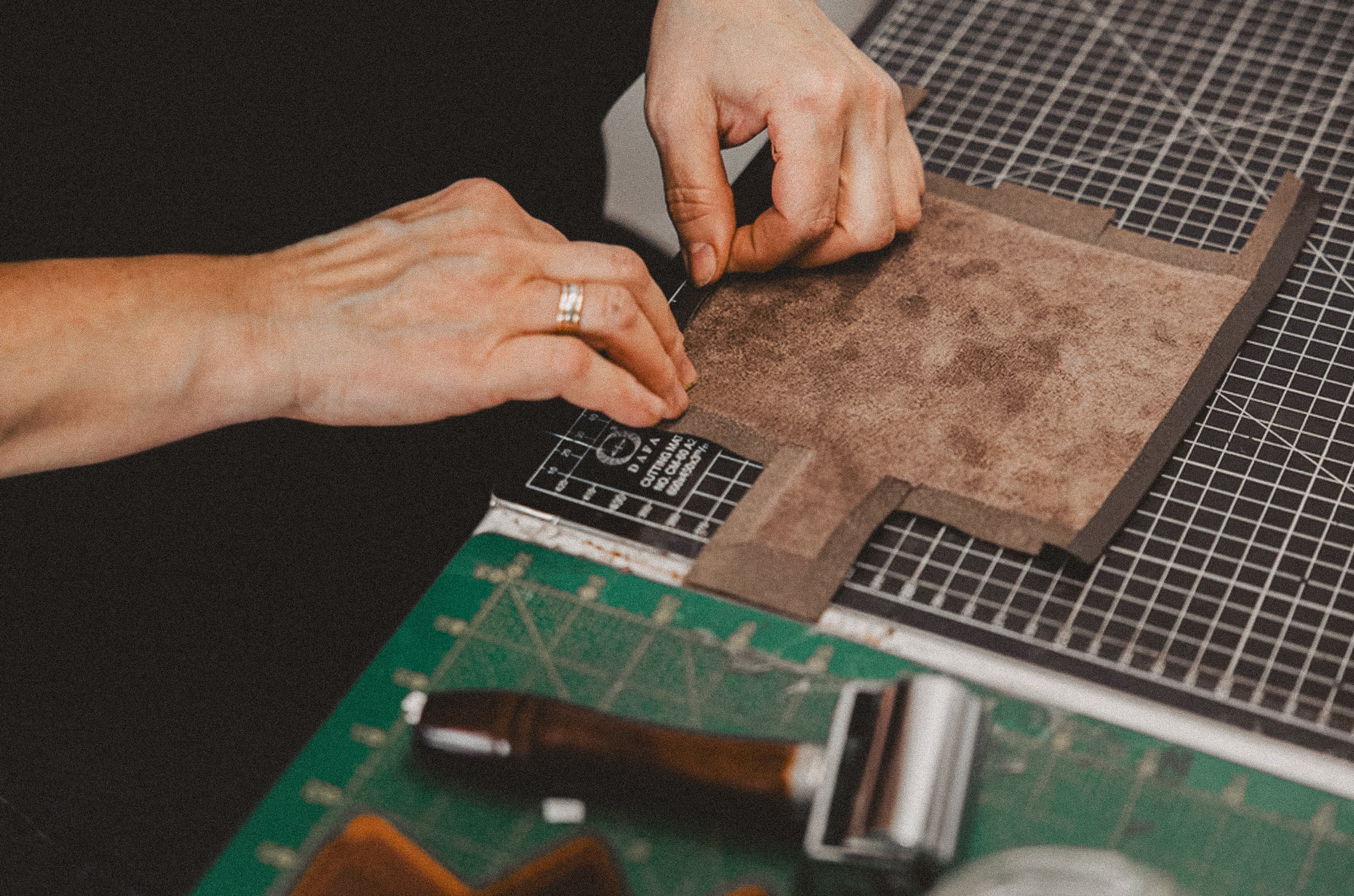 The production line process at Pol Leather Studio.