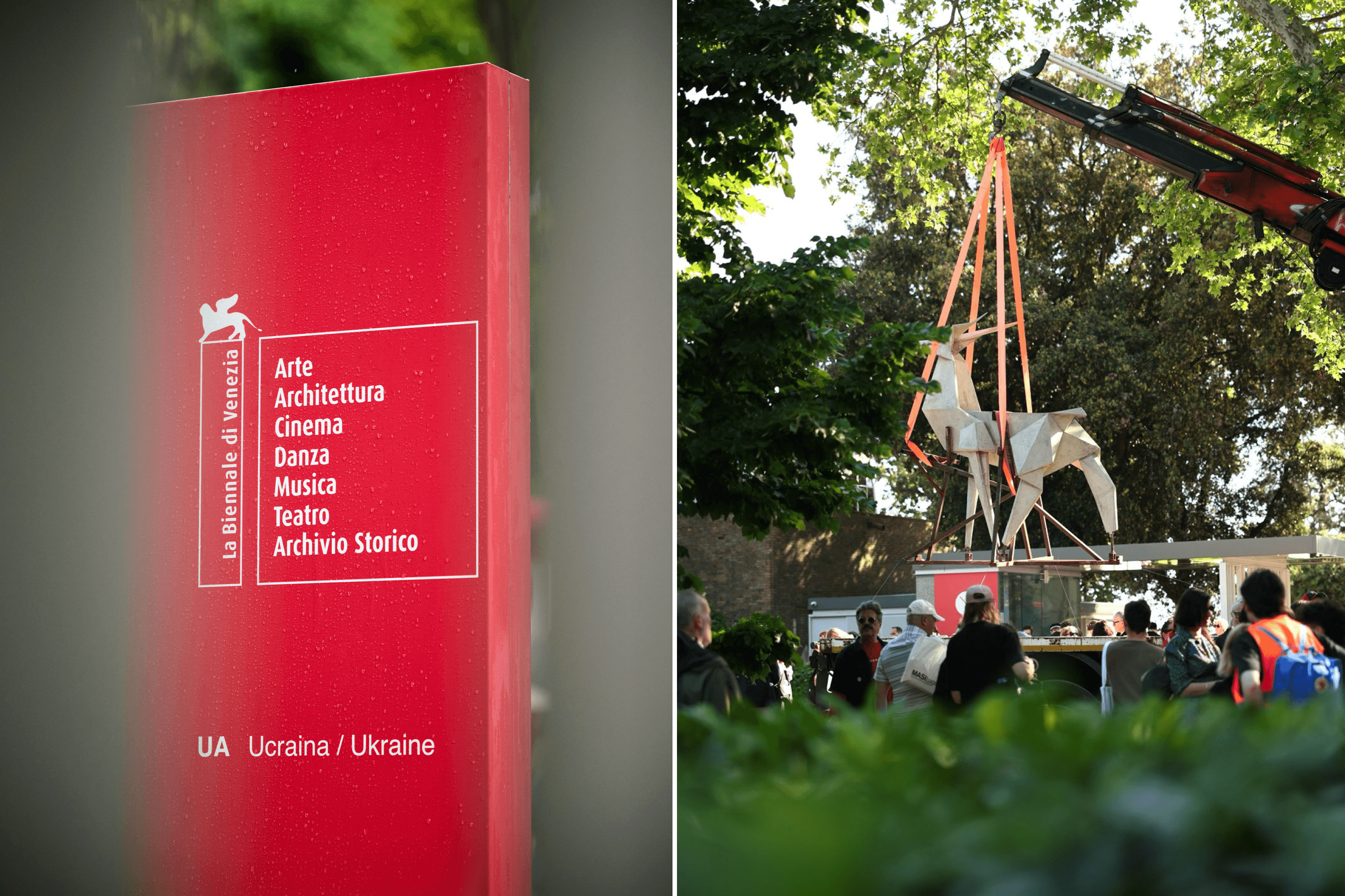 The sculpture Origami Deer at the 2026 Biennale.