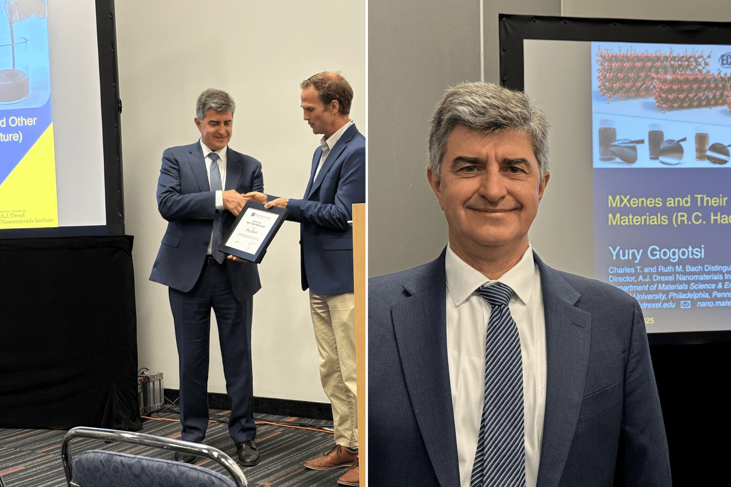 Yury Gogotsi during the presentation of the Robert C. Haddon Research Award at The Electrochemical Society conference in Montreal. 2025.