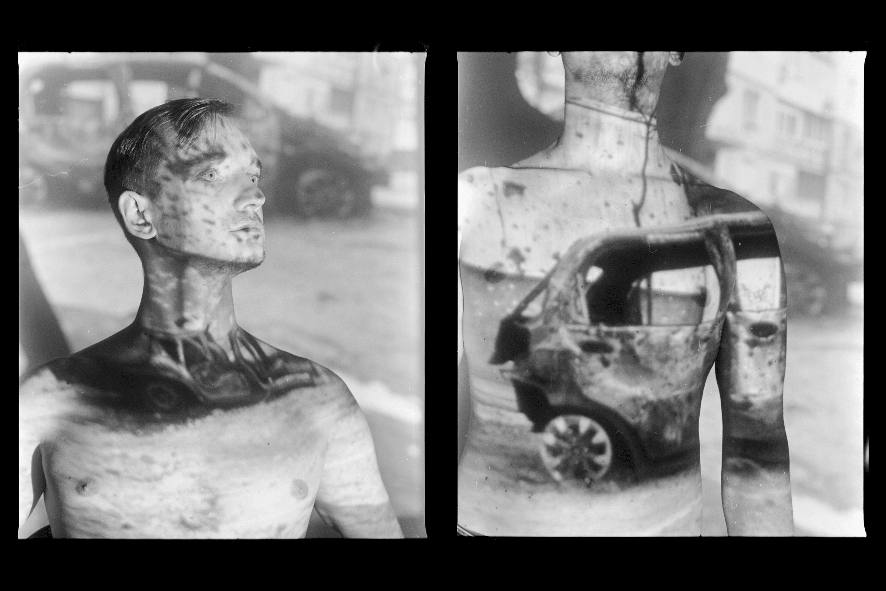 Photos from Serhii Melnychenko’s project “Tattoos of War.”