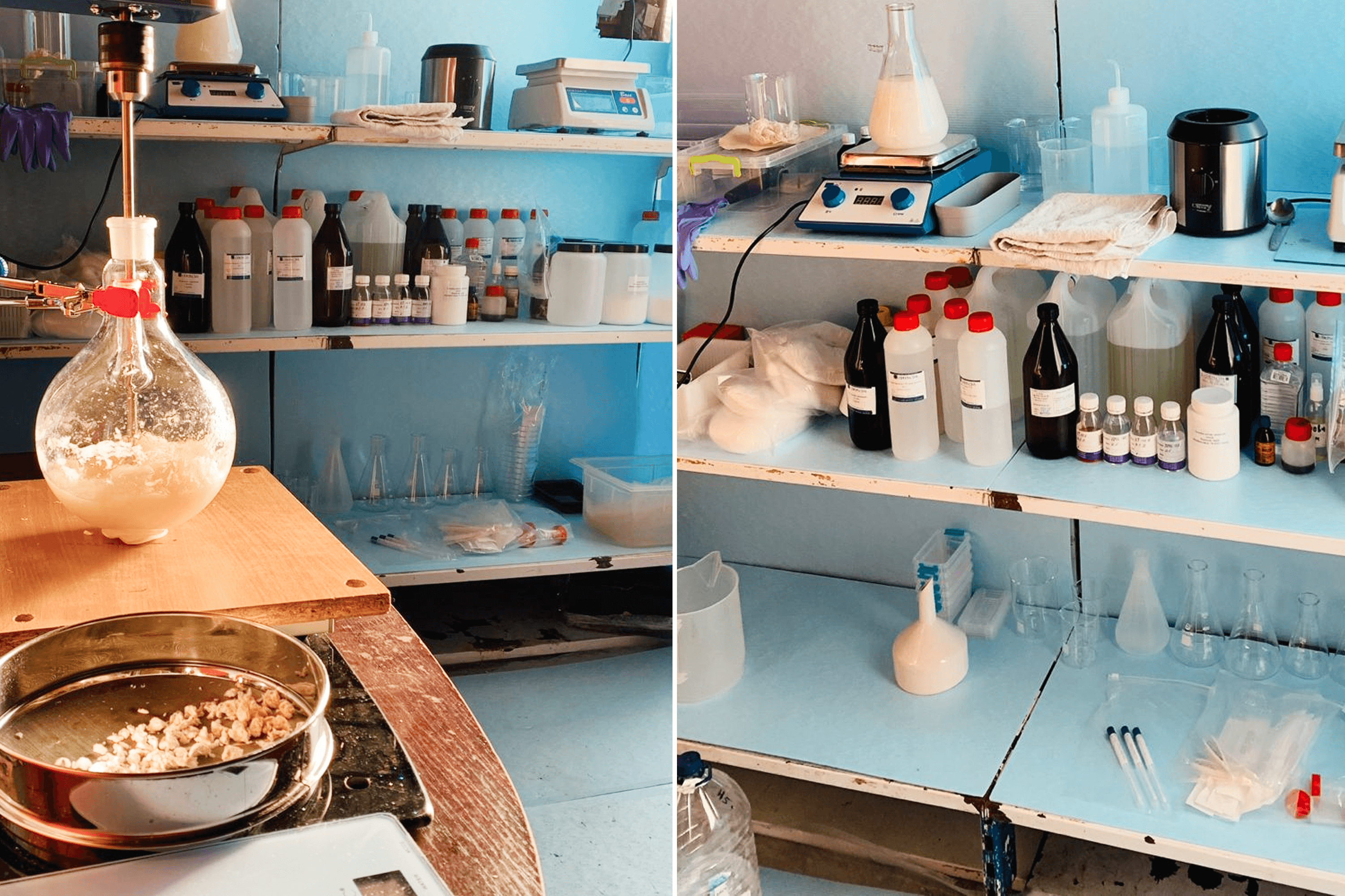 Valentyn Frechka’s home laboratory, where he studied the properties of cellulose from fallen leaves.