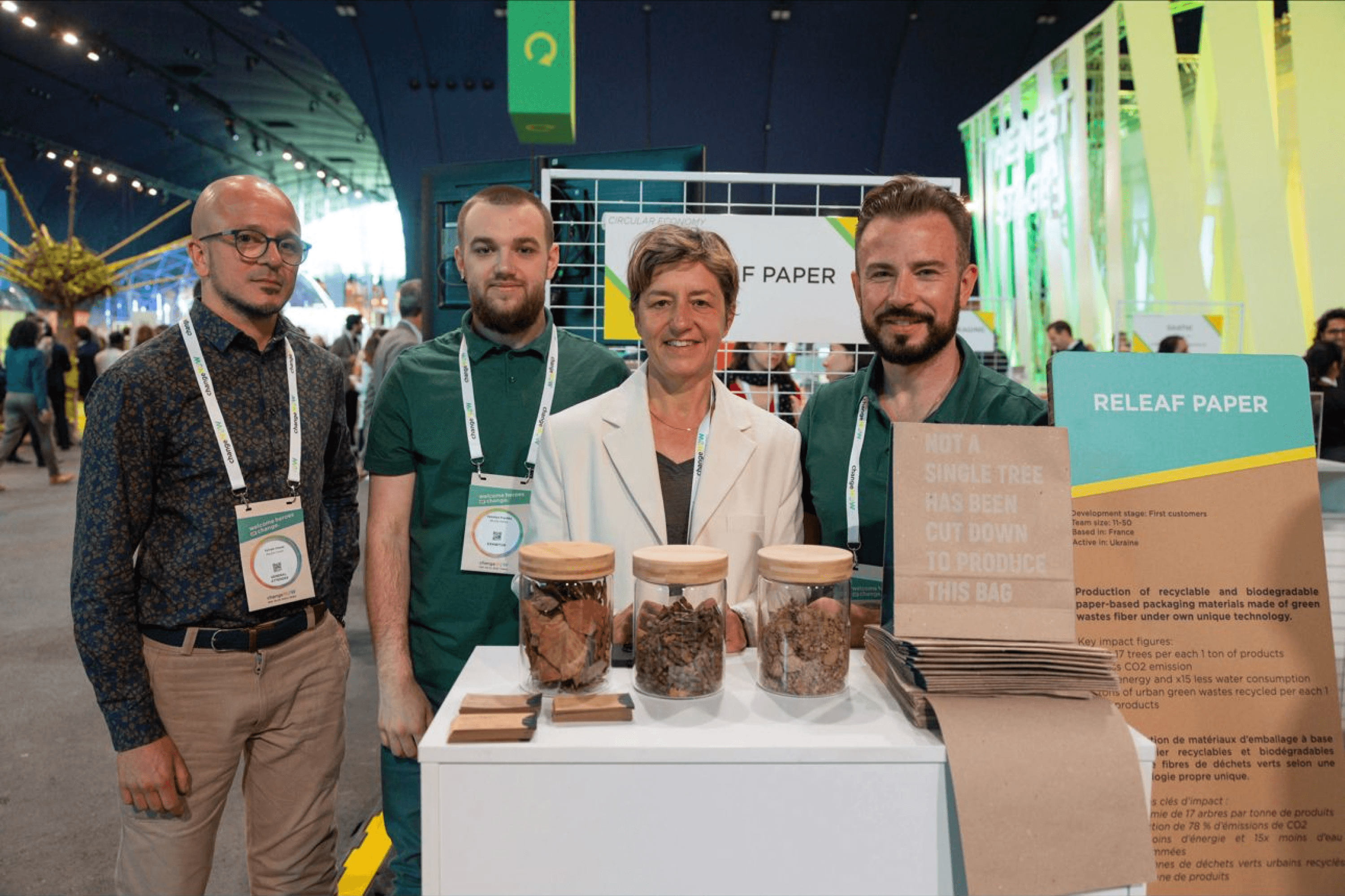 Valentyn Frechka and the Releaf Paper team at ChangeNOW 2023 in France.