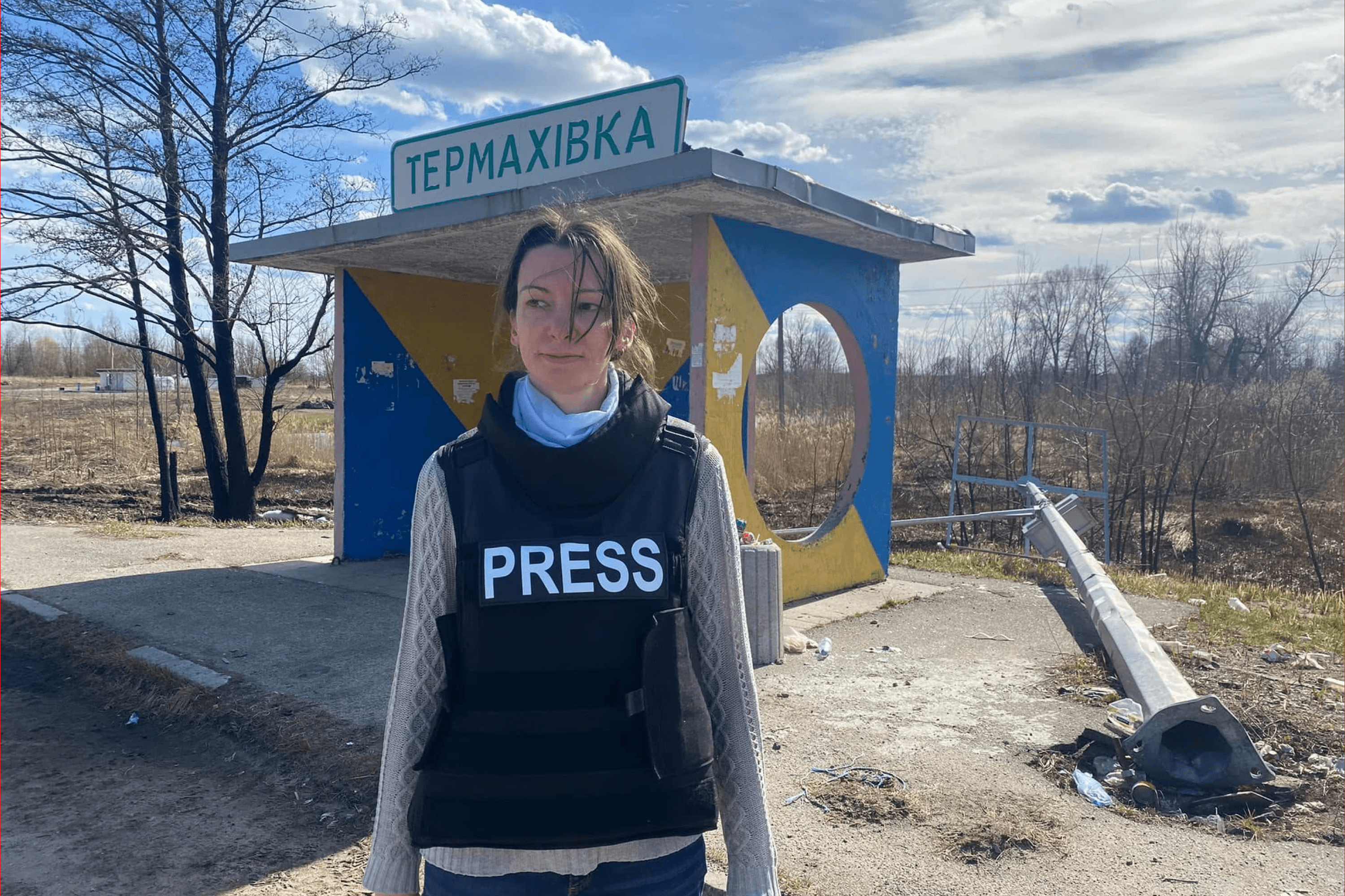 Kristina Berdynskykh in the village of Termahivka, Kyiv Oblast. April 2022.