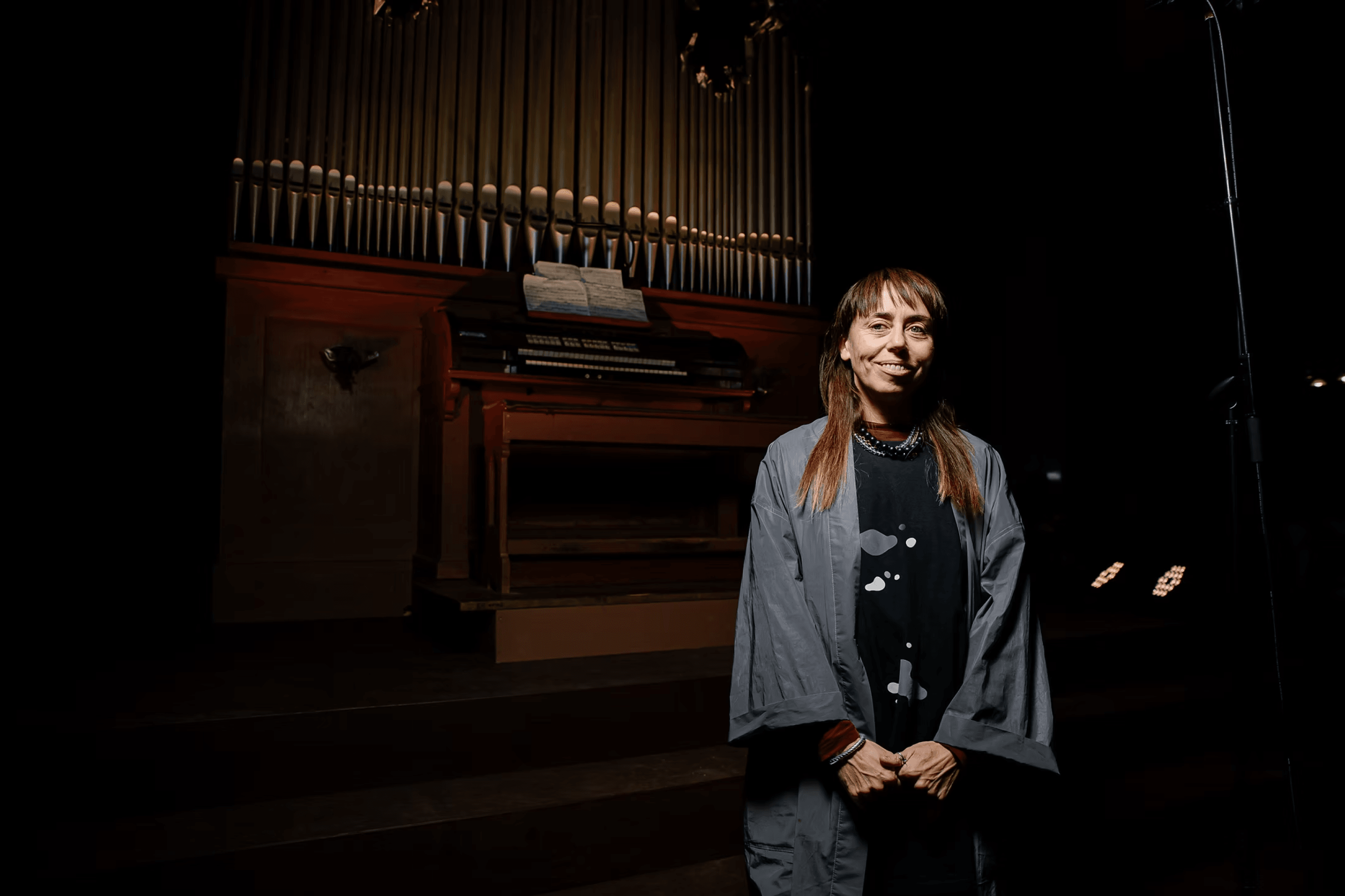 The installation Instrument by artist Zhanna Kadyrova, created from an organ and fragments of Russian missiles. Venice Biennale, Venice, Italy. 2024.