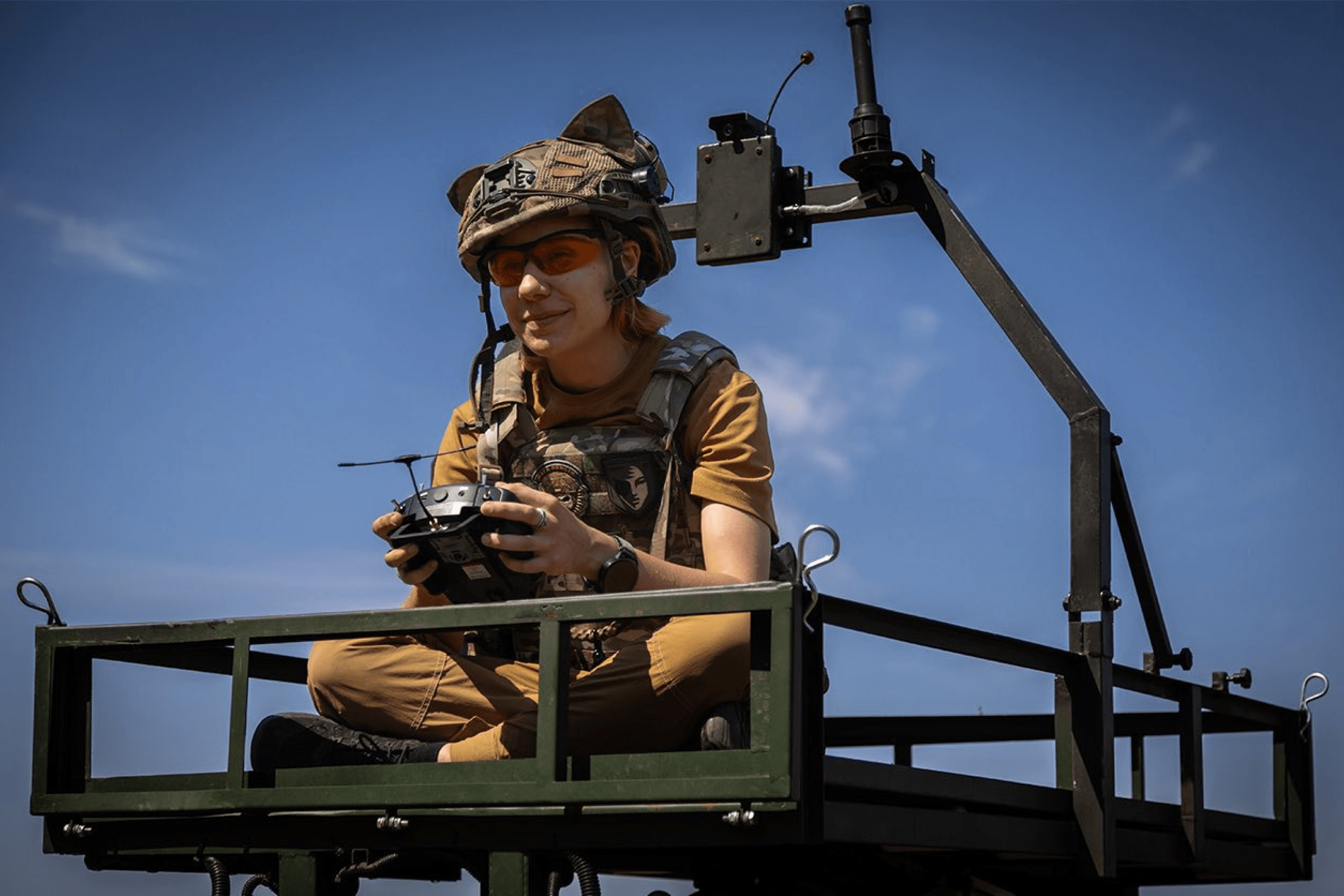 A female service member in the 43rd Separate Mechanized Brigade.