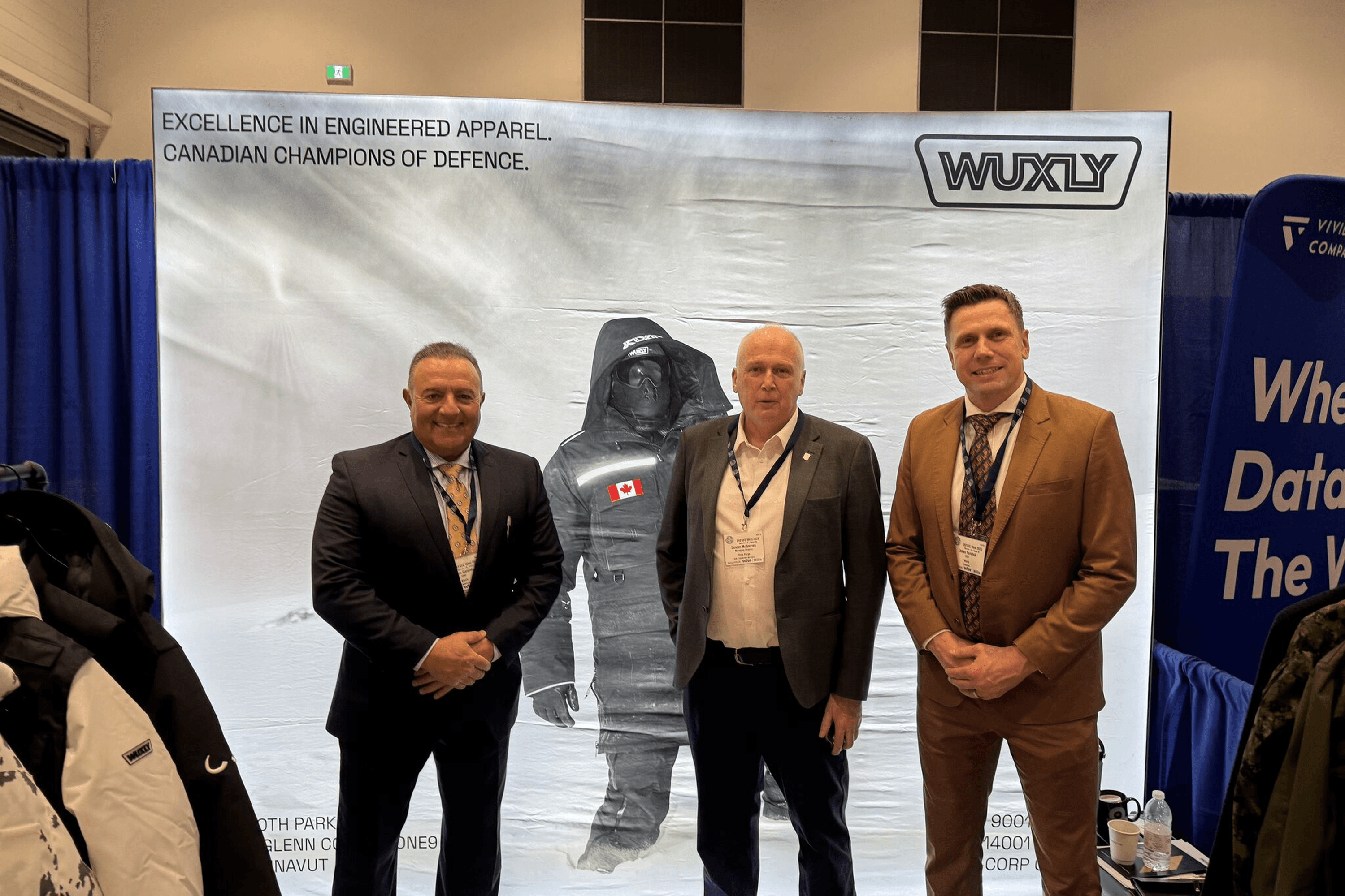 Representatives of the Canadian company Wuxly during the DEFSEC West defense conference in Calgary.