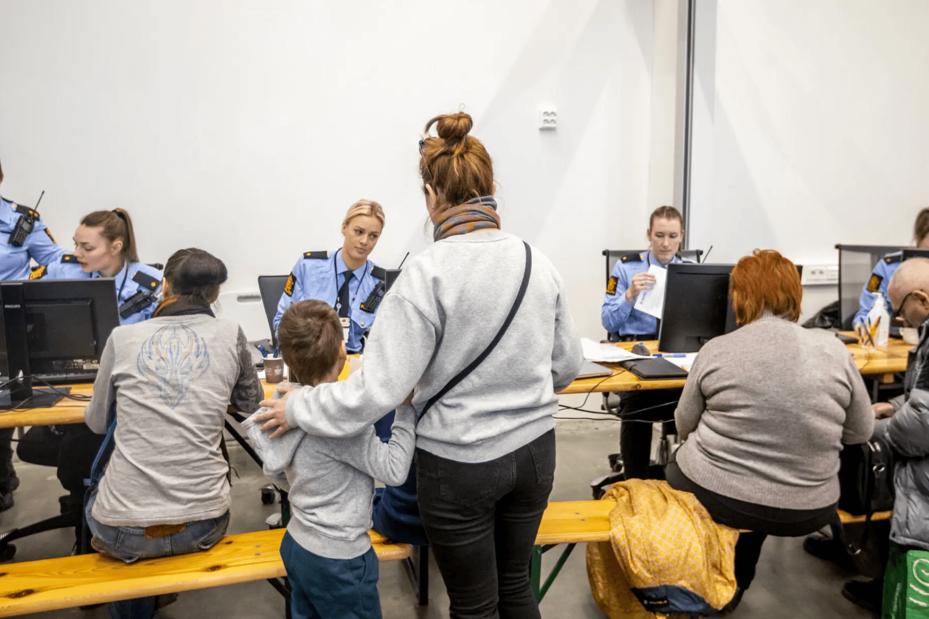 Ukrainian refugees undergo registration at the National Arrival Center in Råde, Norway.