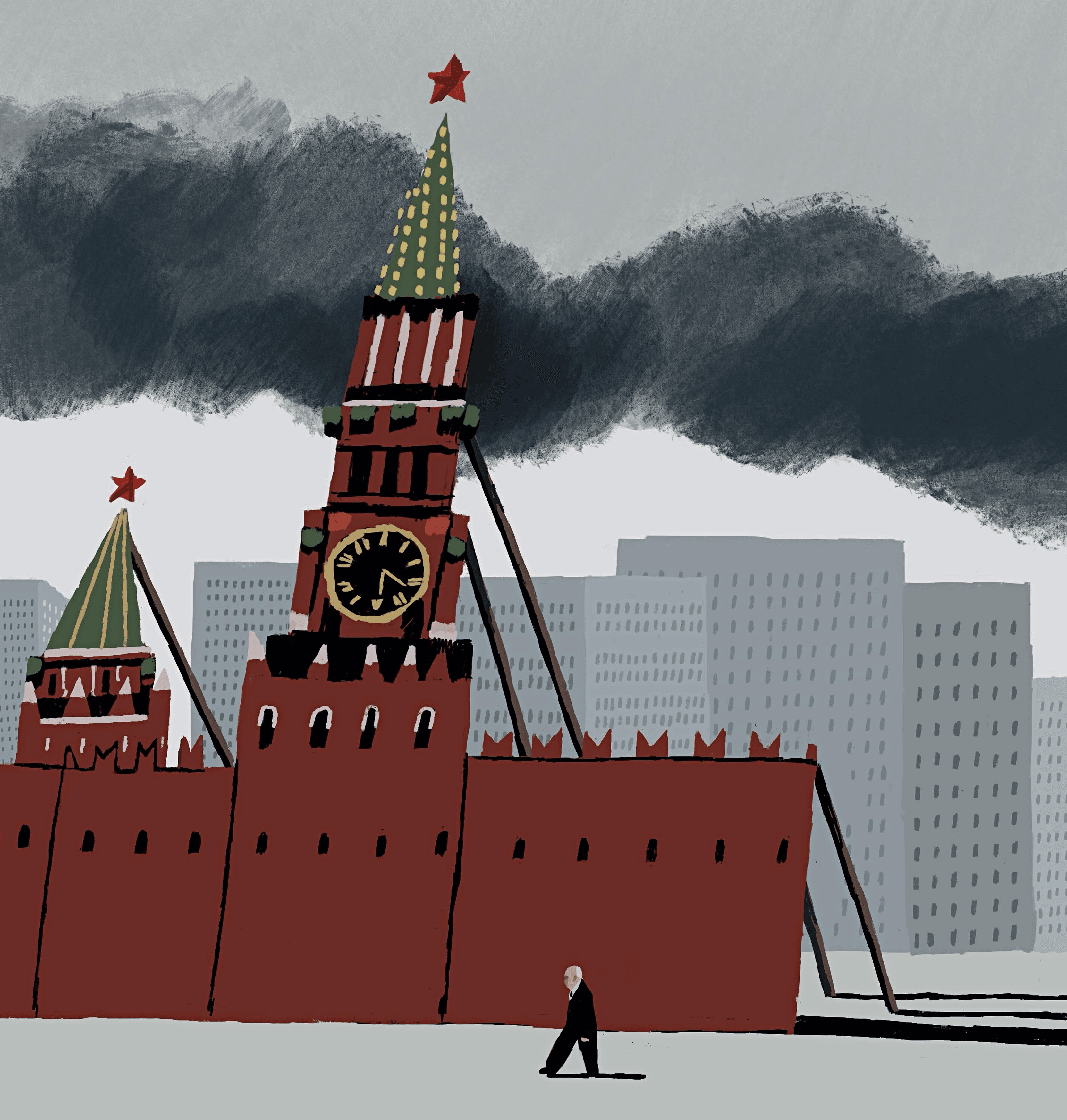 An illustration by Sergiy Maidukov depicting the Moscow Kremlin, created for The New York Times. May 2025.