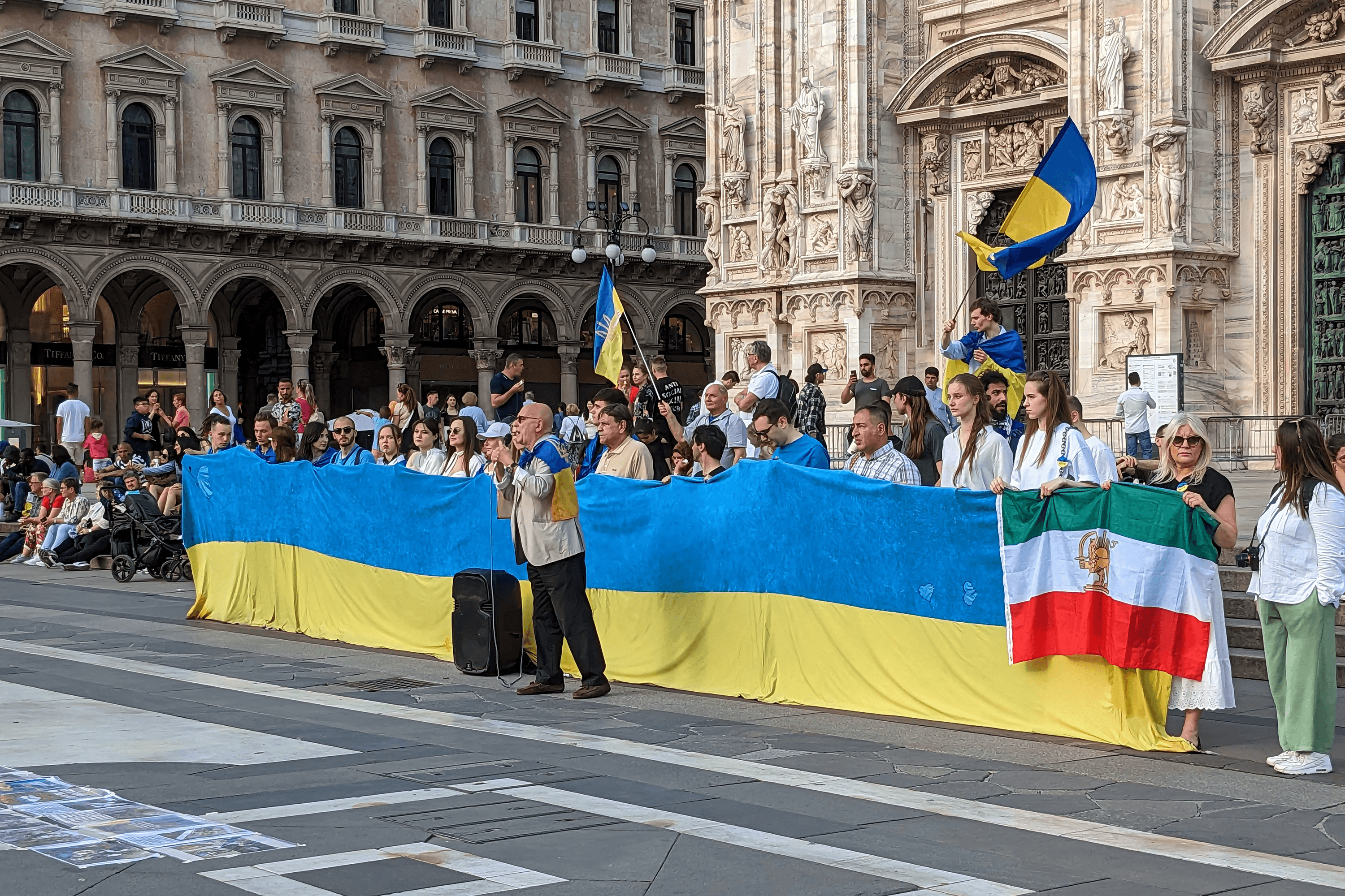 A rally in support of Ukraine near Milan Cathedral in Milan, Italy. June 3, 2023.