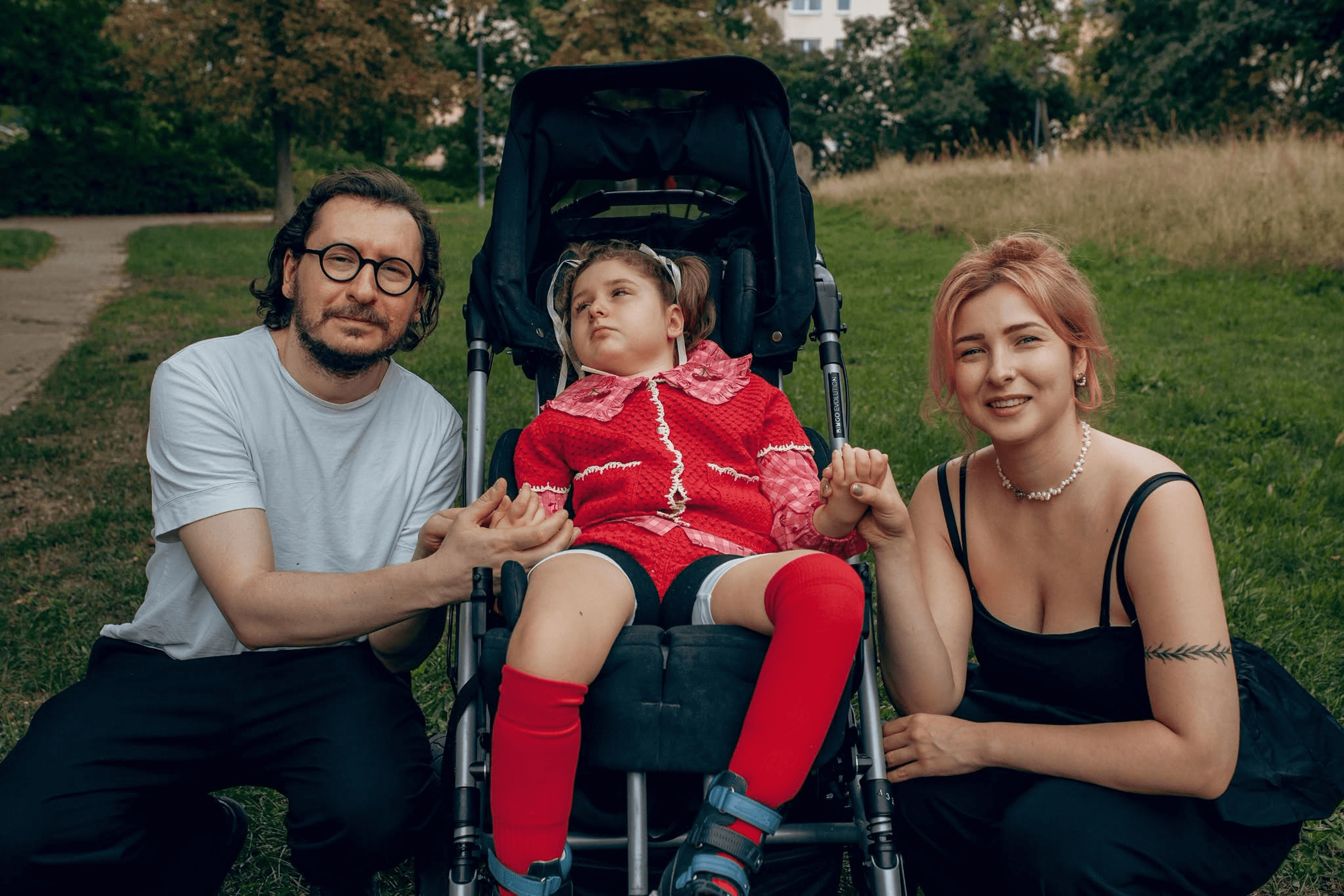 Niya Nikel with her husband Andrii and their daughter Eva, who started first grade. 2026.