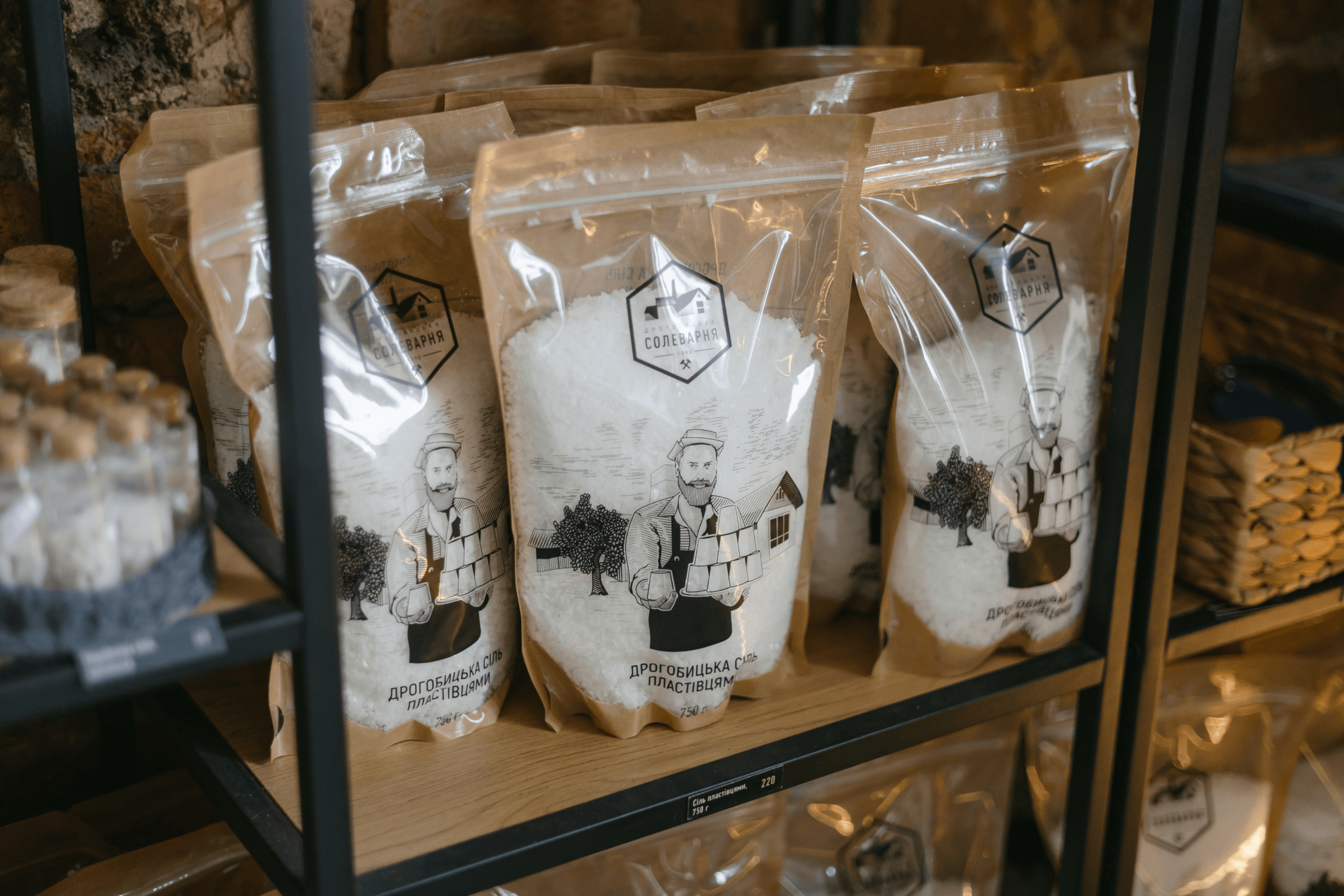 Premium flake salt packaged in a bag.
