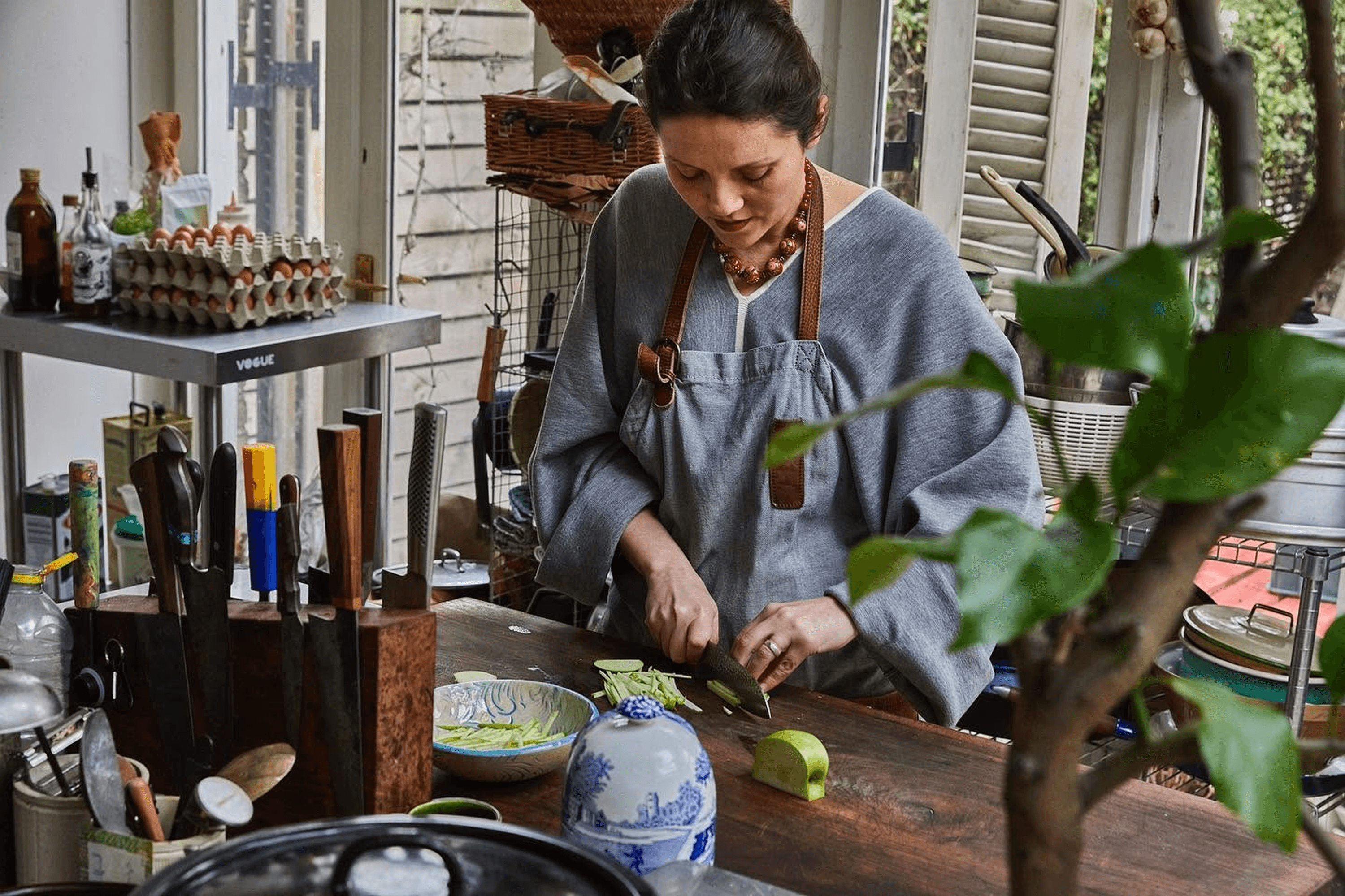 Olia Hercules prepares dishes from a menu she created for the Dishpatch meal delivery service. London, United Kingdom. February 8, 2023.