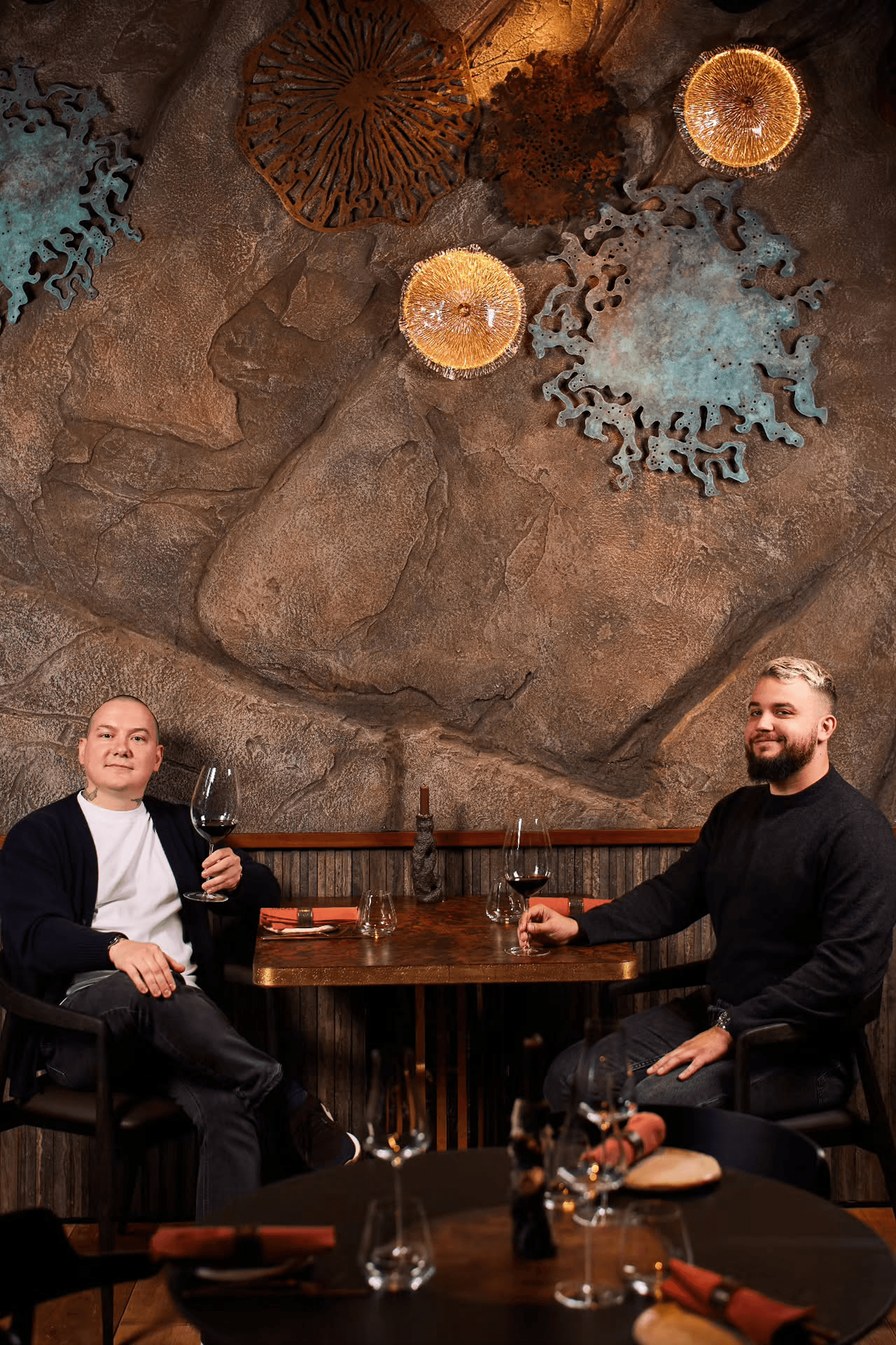 Serhiy Denisov (left) and Oleksandr Chmeruk (right) at the MOLFAR restaurant.