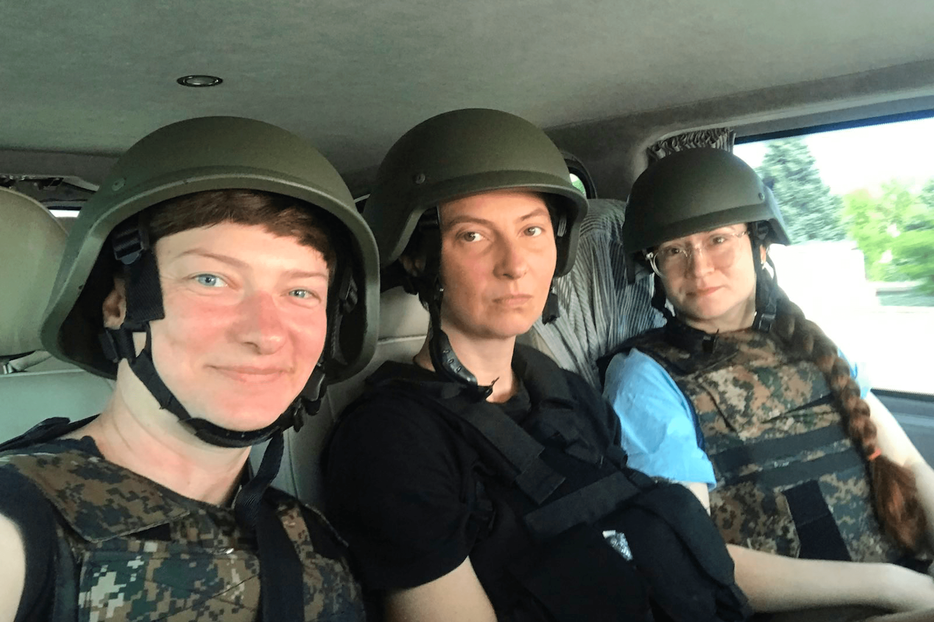 Tetiana Khodakivska with colleagues in Kherson.