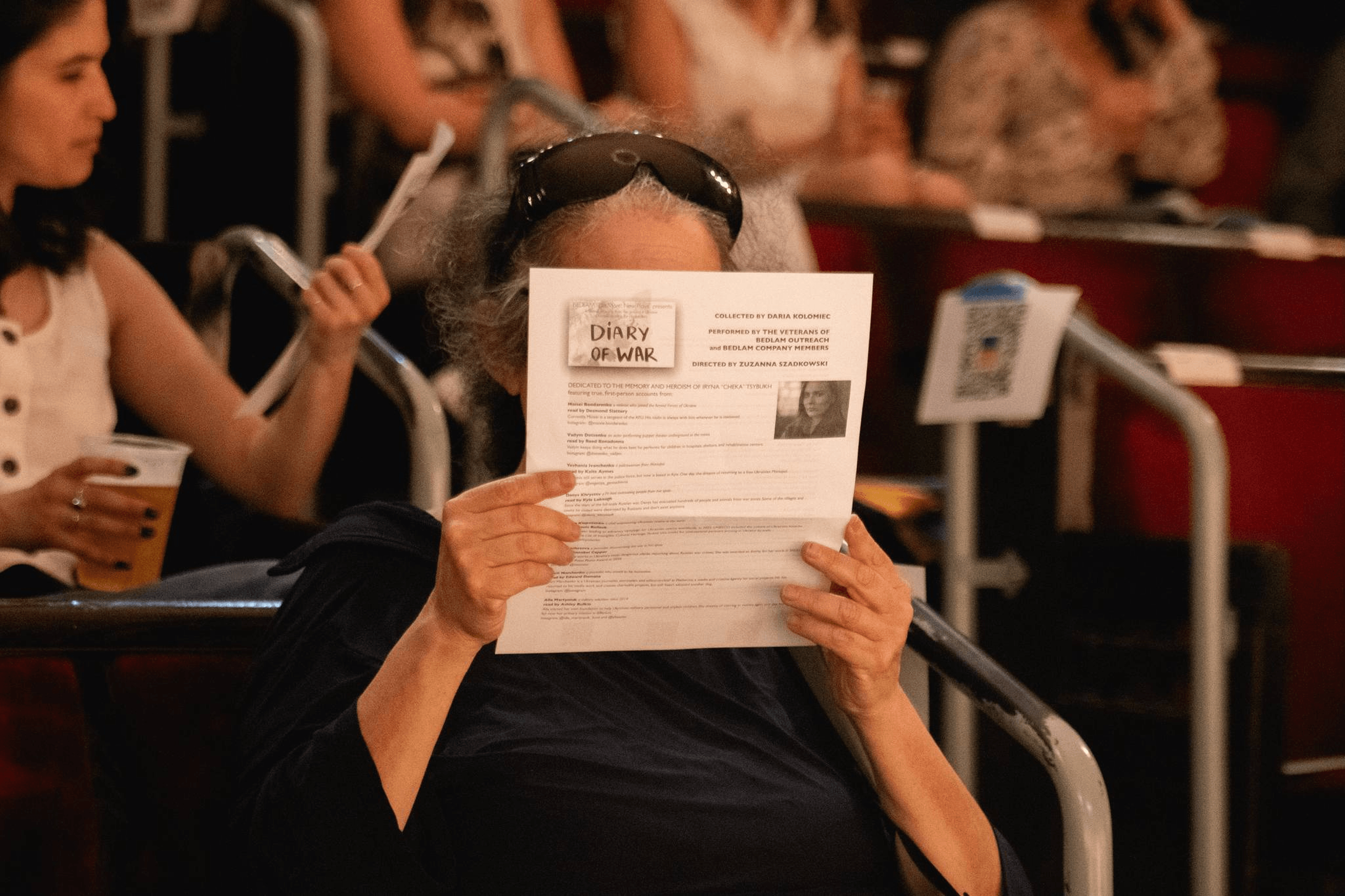 A Diary of War reading dedicated to the memory of Iryna Tsybukh, combined with a fundraising effort for the Hospitallers Battalion. July 2, 2024.