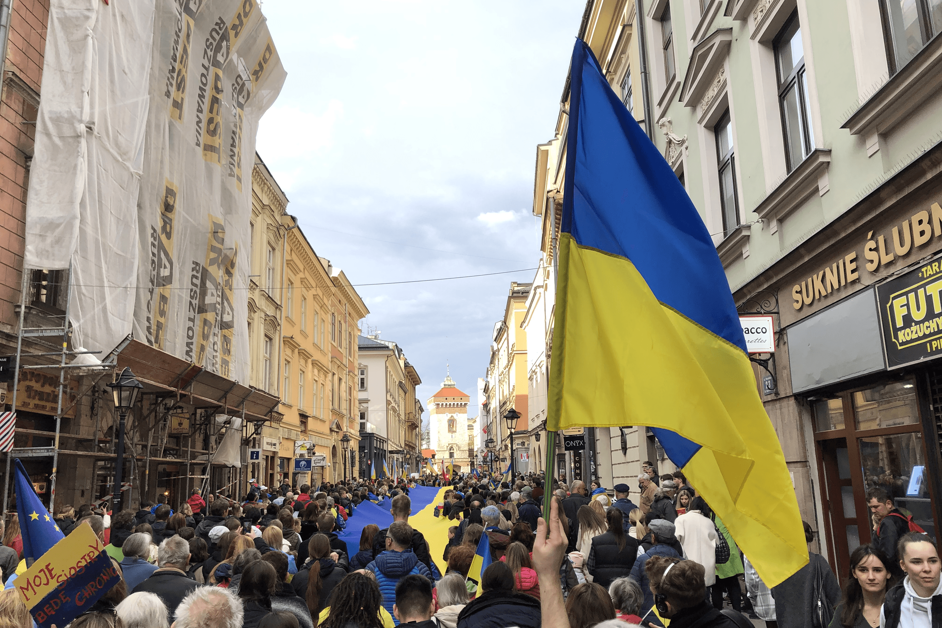 A rally in solidarity with Ukraine in Kraków, Poland. April 24, 2022.