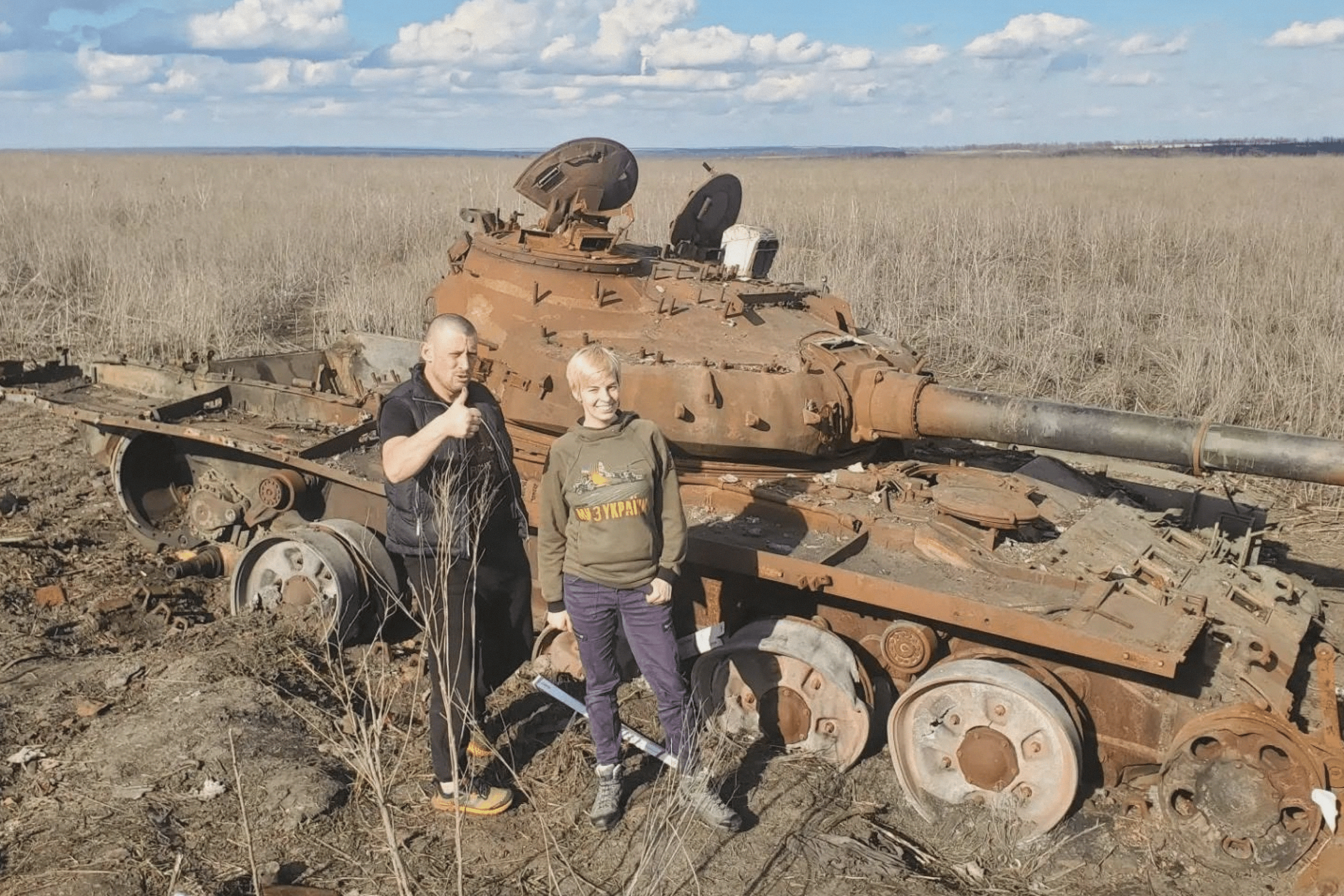 Lyuba Shipovich during a trip to liberated Ukrainian settlements. March 2023.