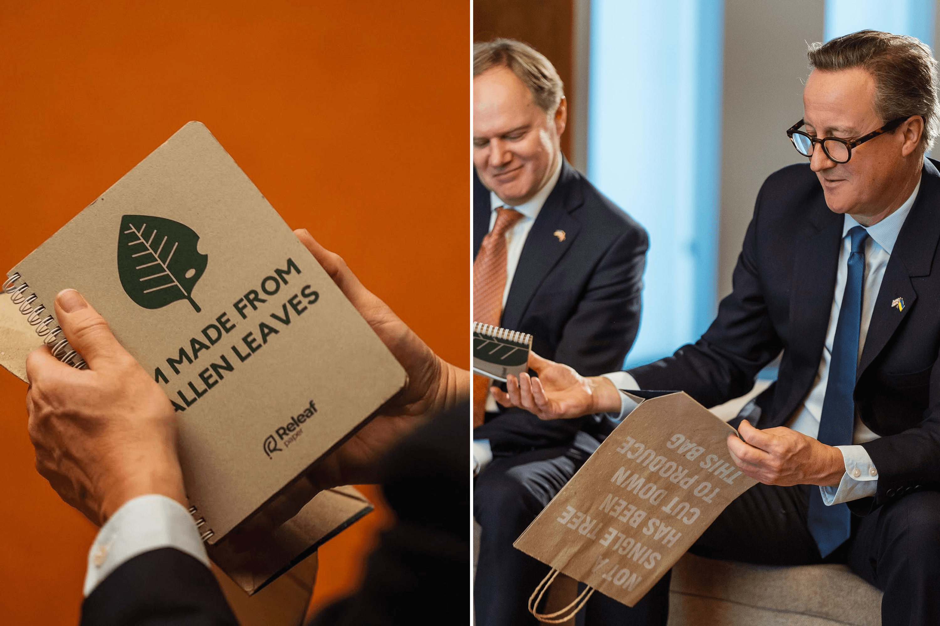 Releaf Paper presented its products to UK Foreign Secretary David Cameron at UNIT.City in Kyiv. November 20, 2023.