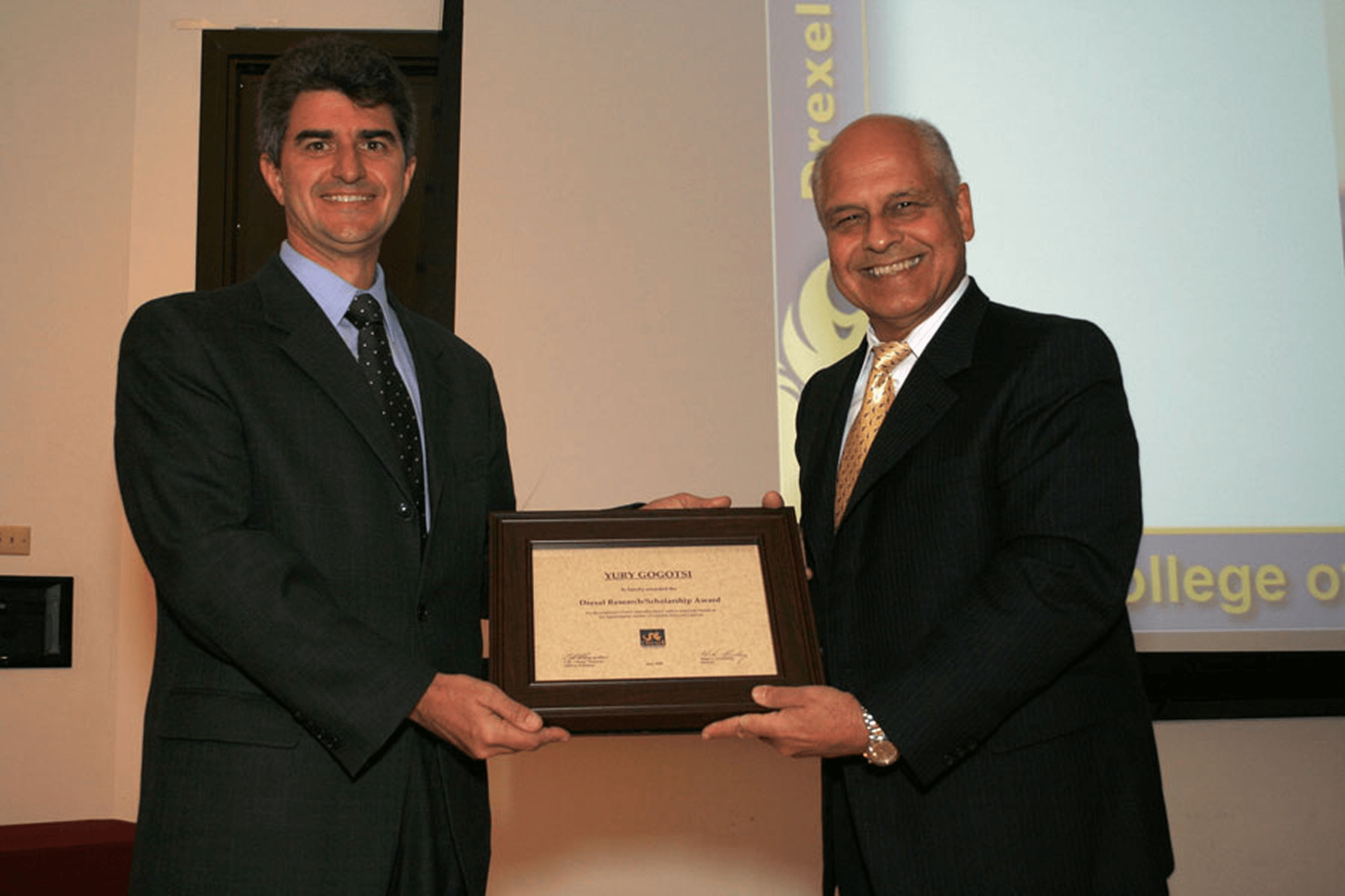 Yury Gogotsi after receiving the Drexel University Award for achievements in materials science and engineering. 2009.