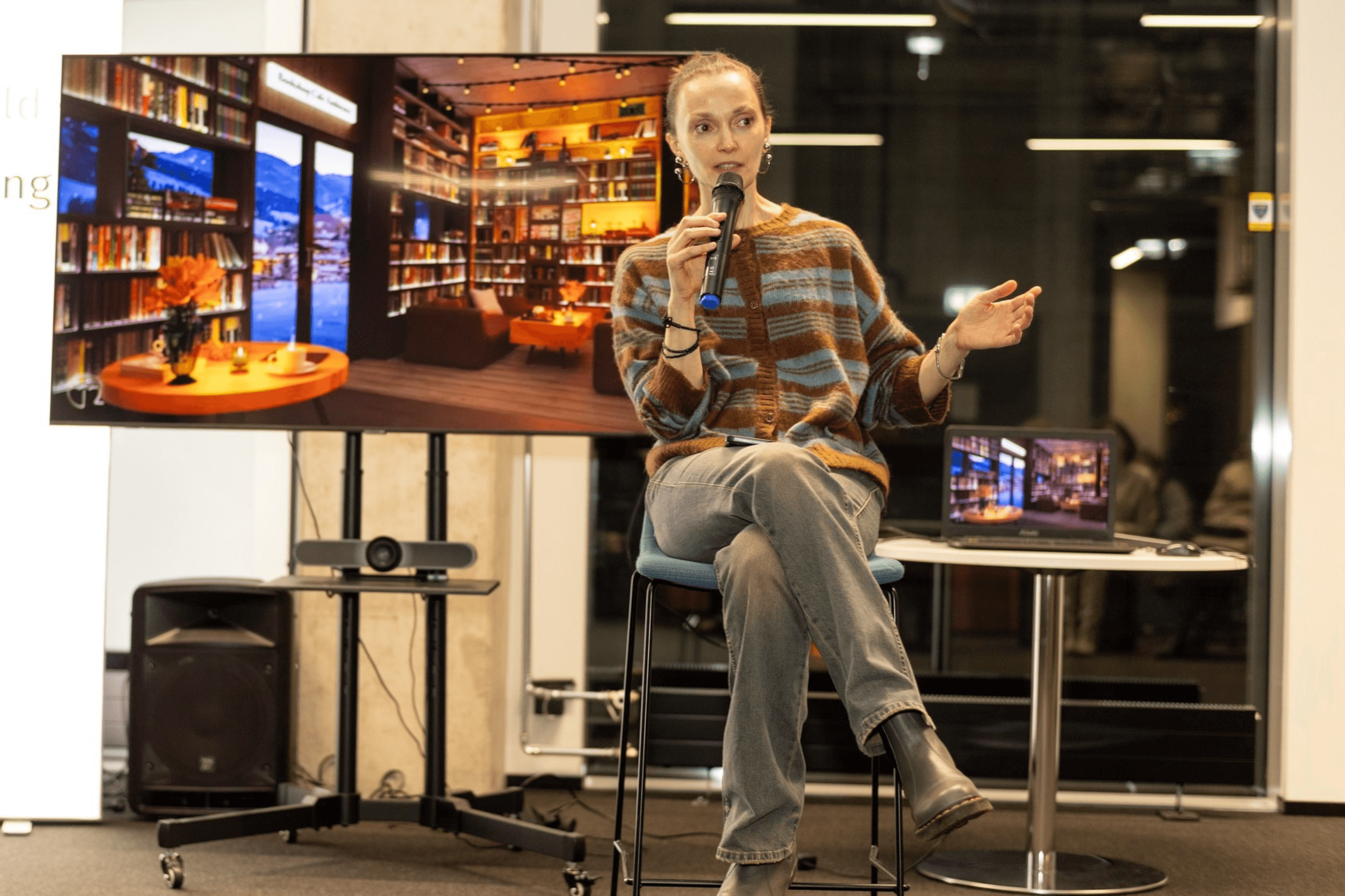 Maryna Starodubska speaks to the Ukrainian business community during the opening of the Estonian representative office of Business Woman magazine. Tallinn, Estonia. December 2025.