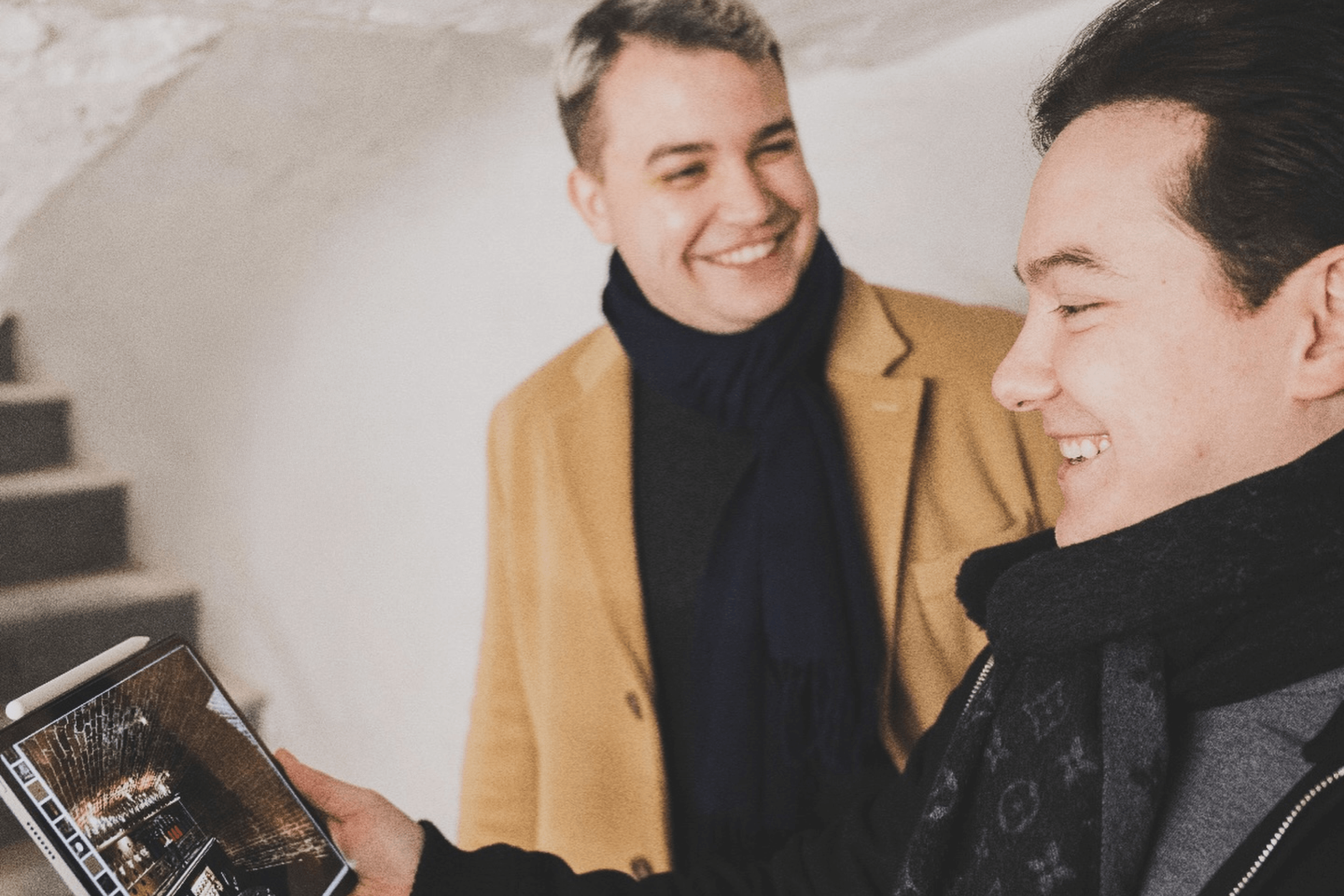 Serhiy Denisov (right) and Oleksandr Chmeruk (left) before the opening of the MOLFAR restaurant.