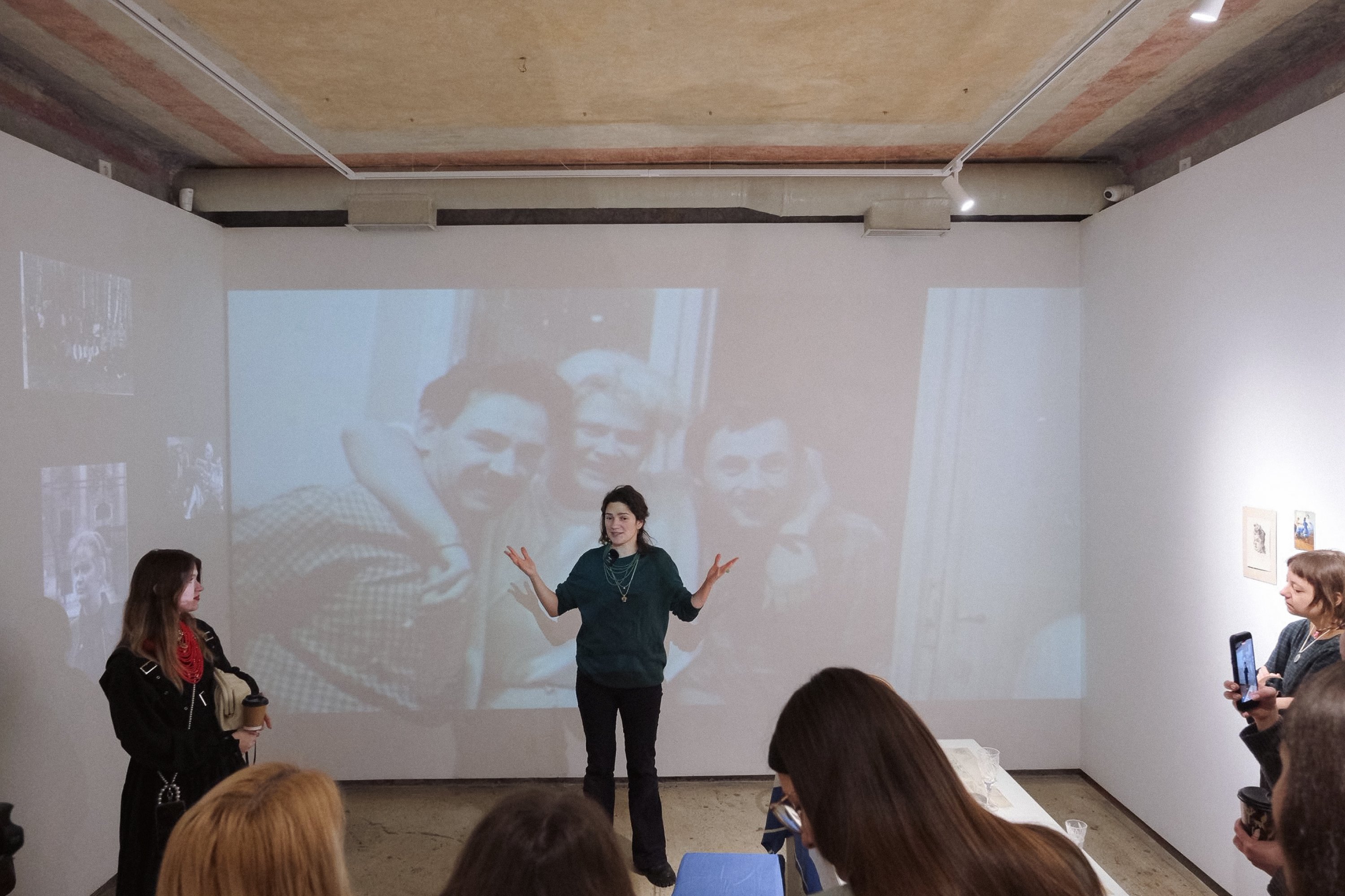 Olena Zaretska leading a tour of "Zaretskyi's Garden" shortly before the exhibition's closing.