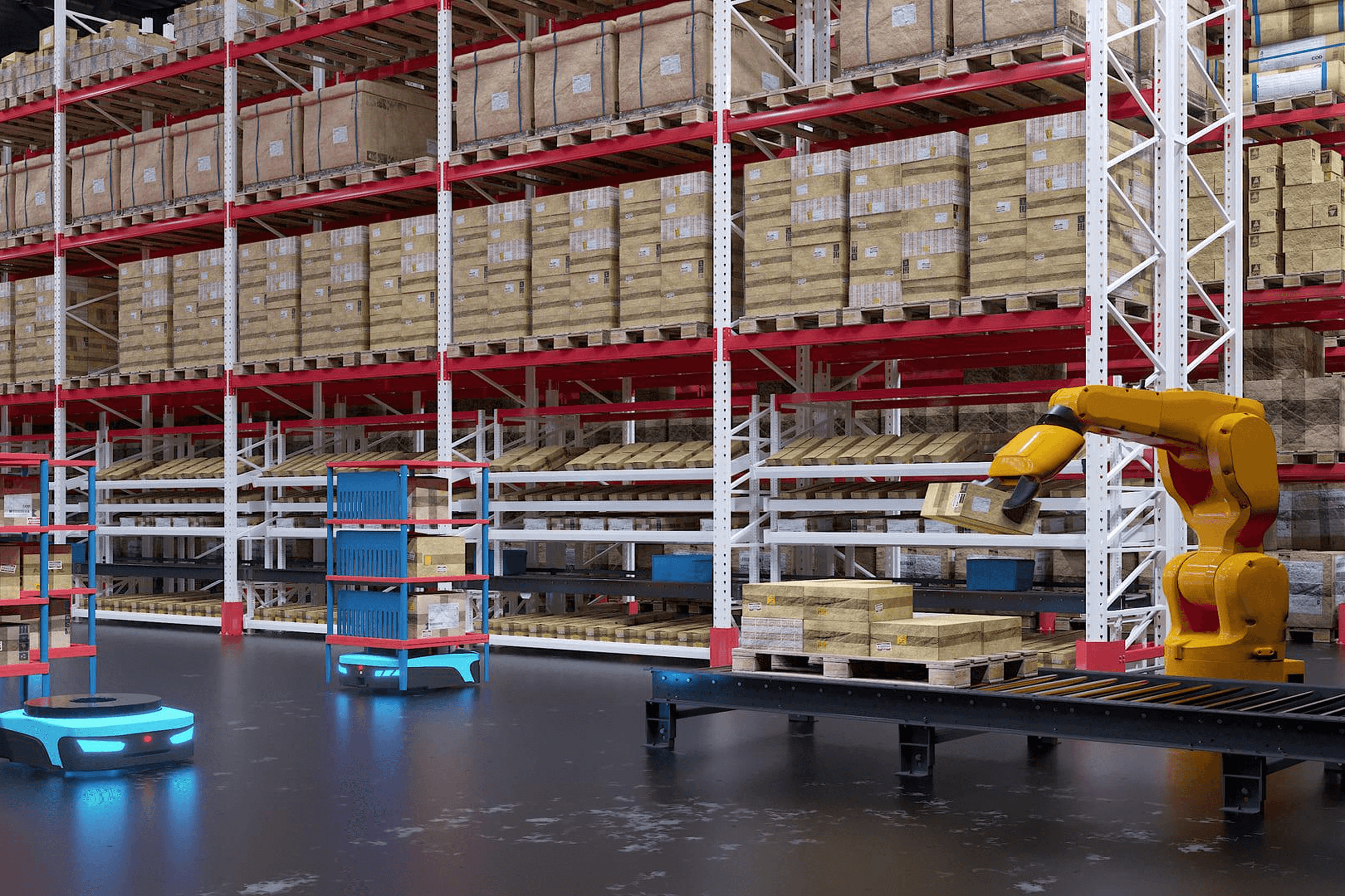 Warehouse shelving systems.