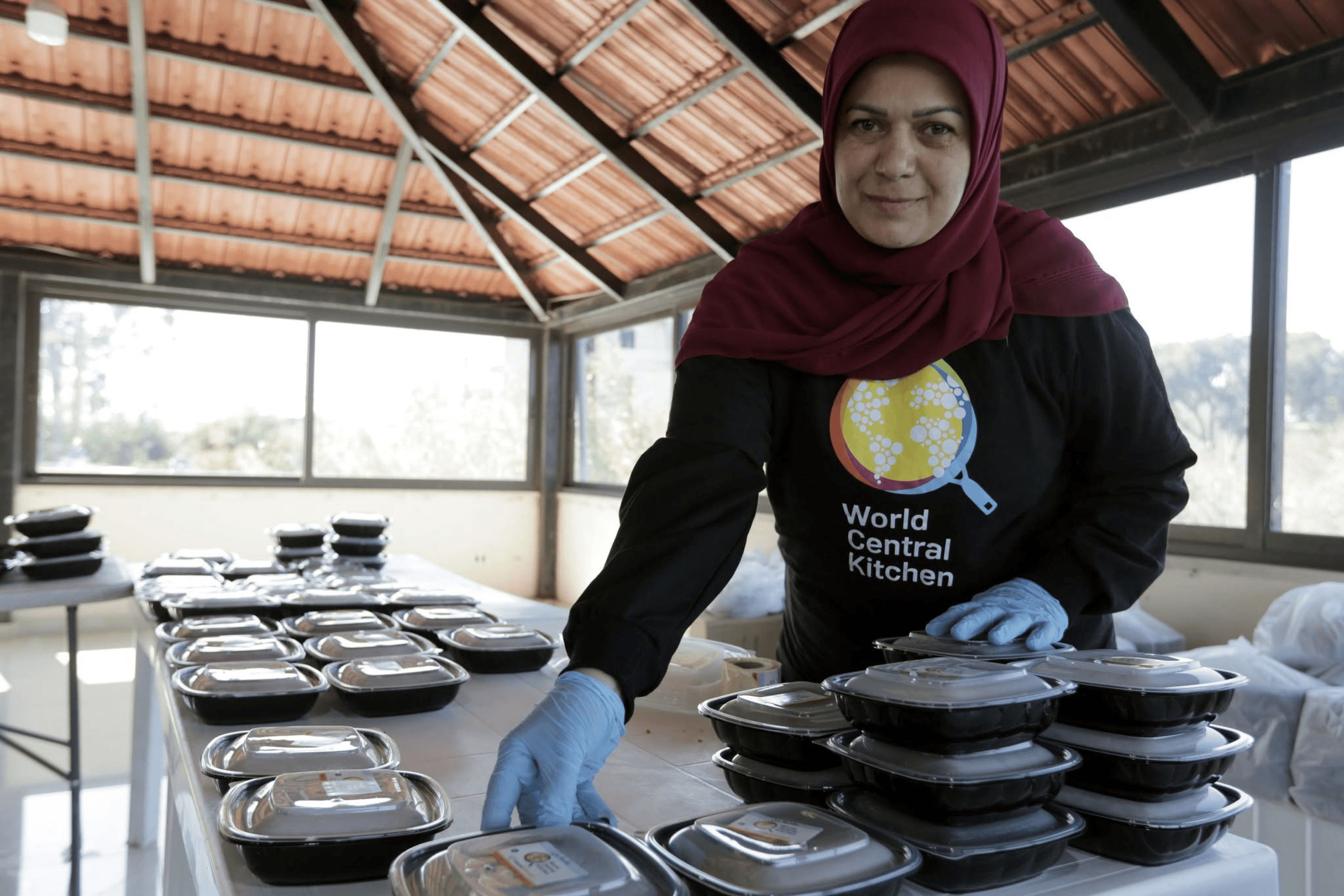 Afrak prepares food for displaced families at a World Central Kitchen kitchen in Jbeil, Lebanon. March 24, 2026.