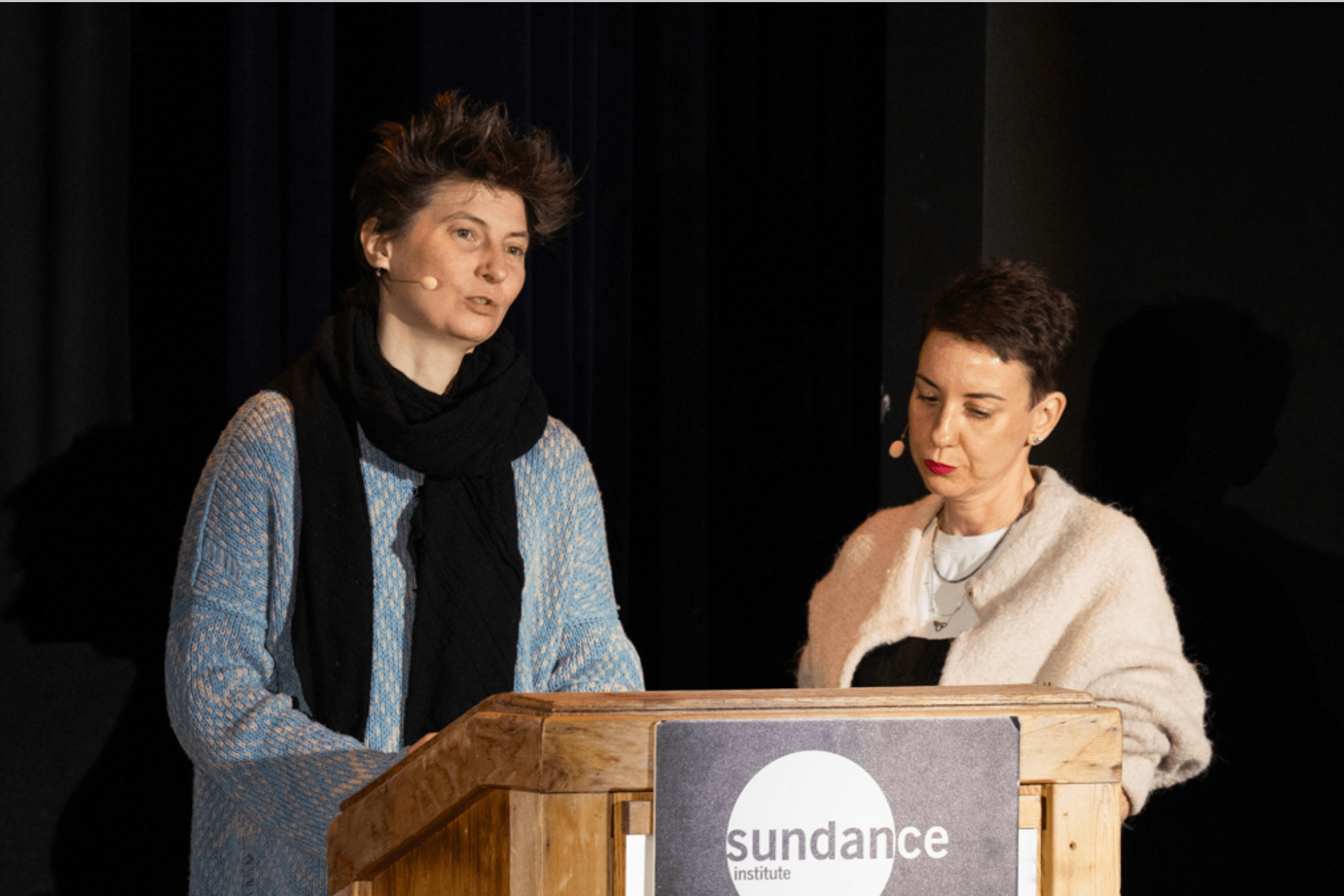 The Blue Sweater with a Yellow Hole documentary project team during the Sundance Institute Catalyst program. May 2026.