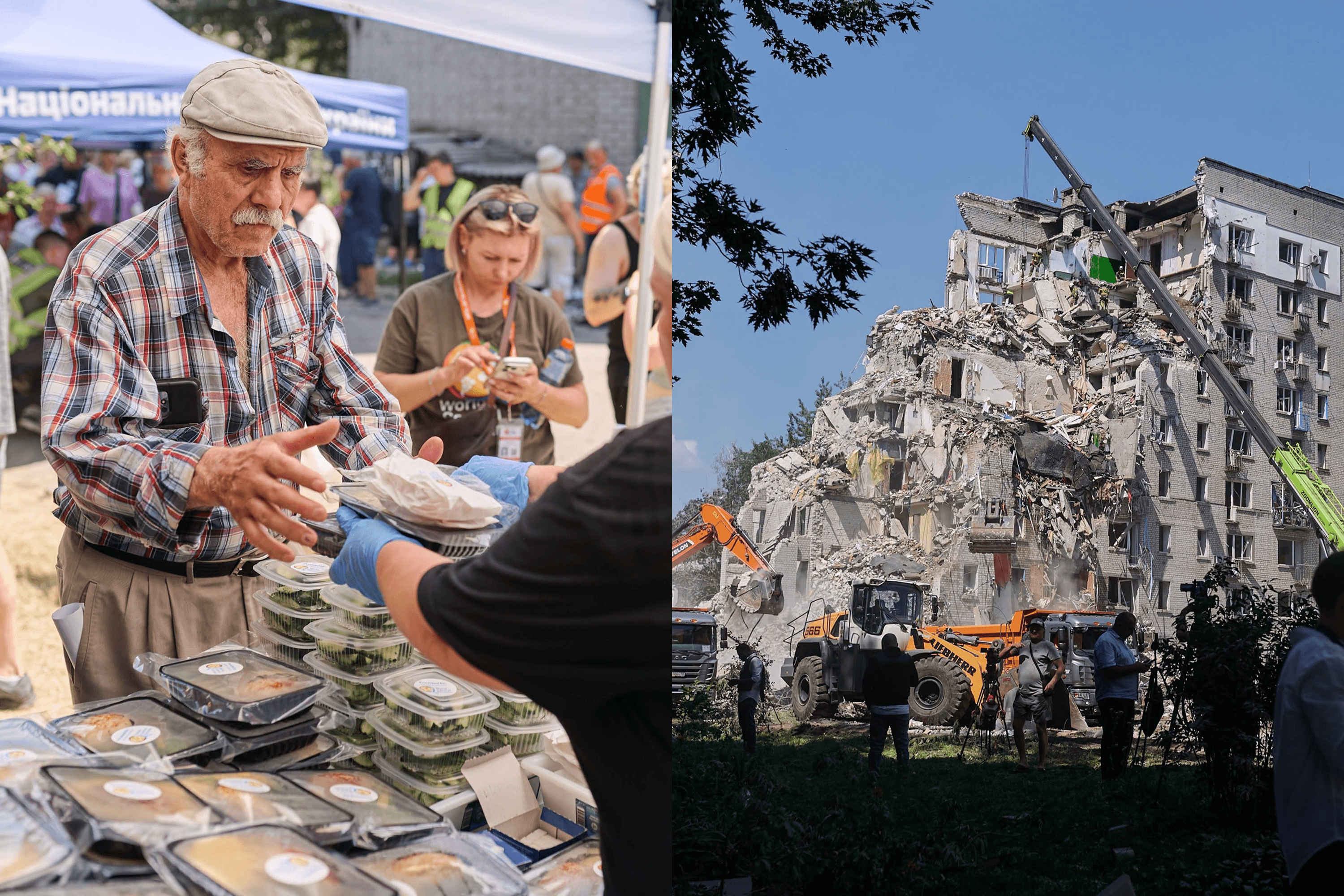 World Central Kitchen distributes hot meals to Kyiv residents and emergency responders following a massive Russian attack. July 2, 2026.
