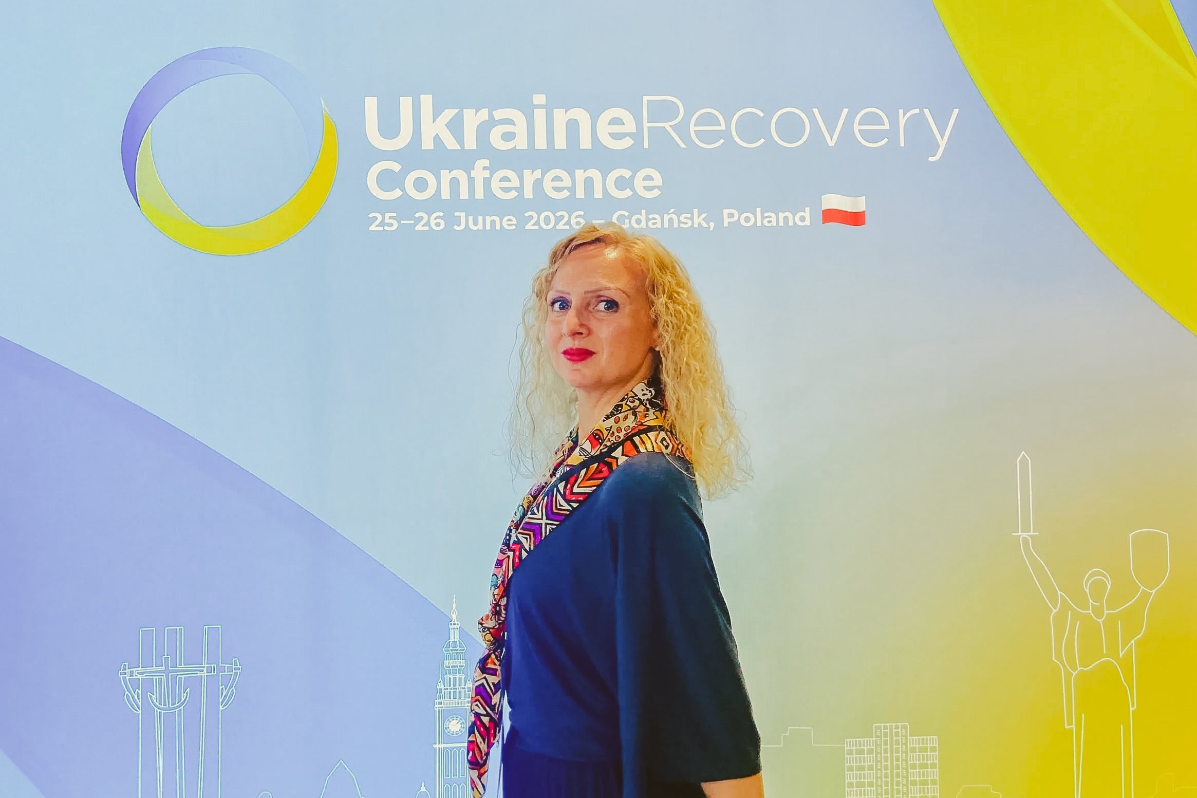 Olena Babakova at the Ukraine Recovery Conference 2026. Gdańsk, Poland, June 26, 2026.