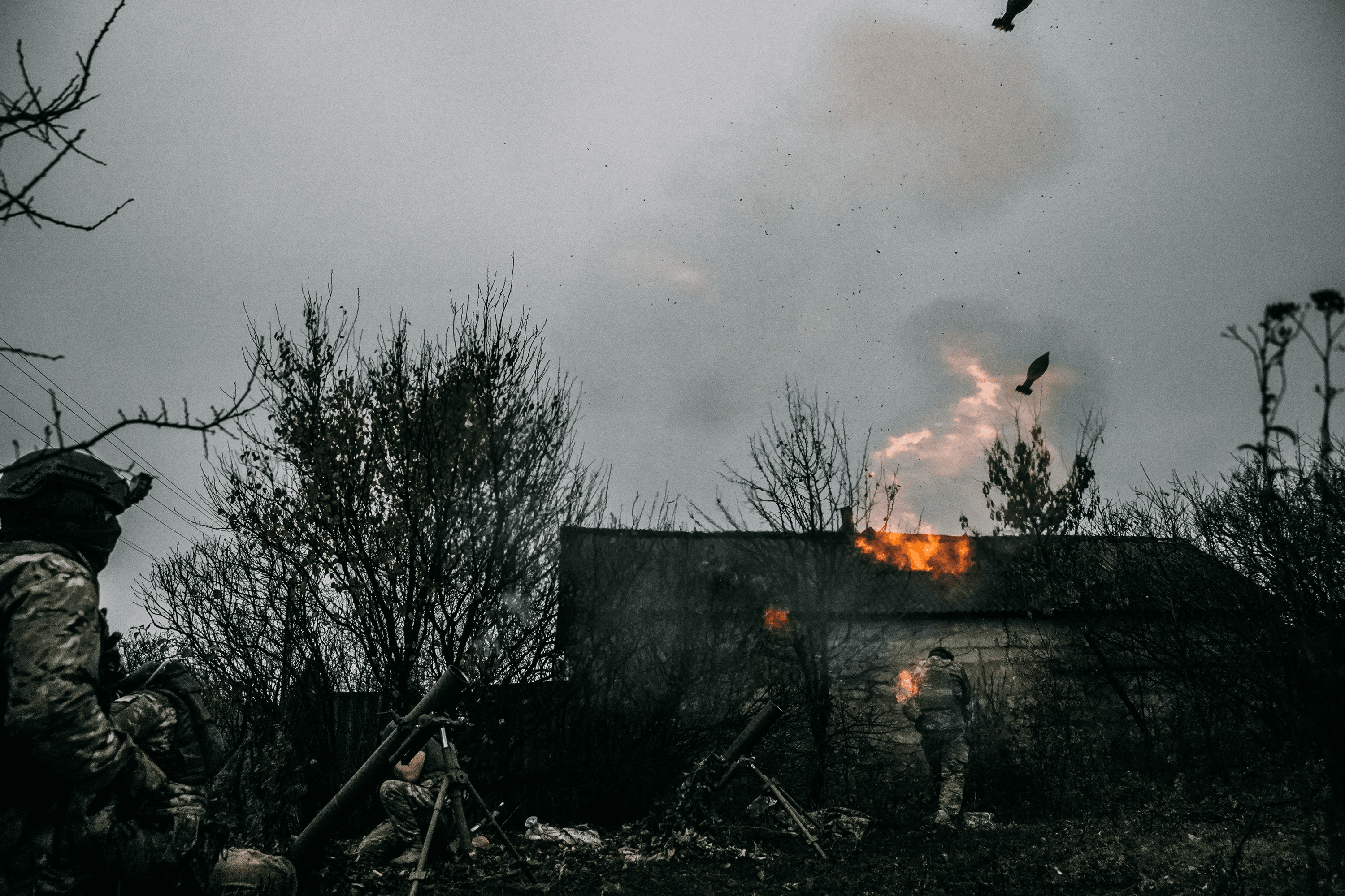 Mortar crew “Volat” during the assault in Bakhmut battle. 5 November, 2022.