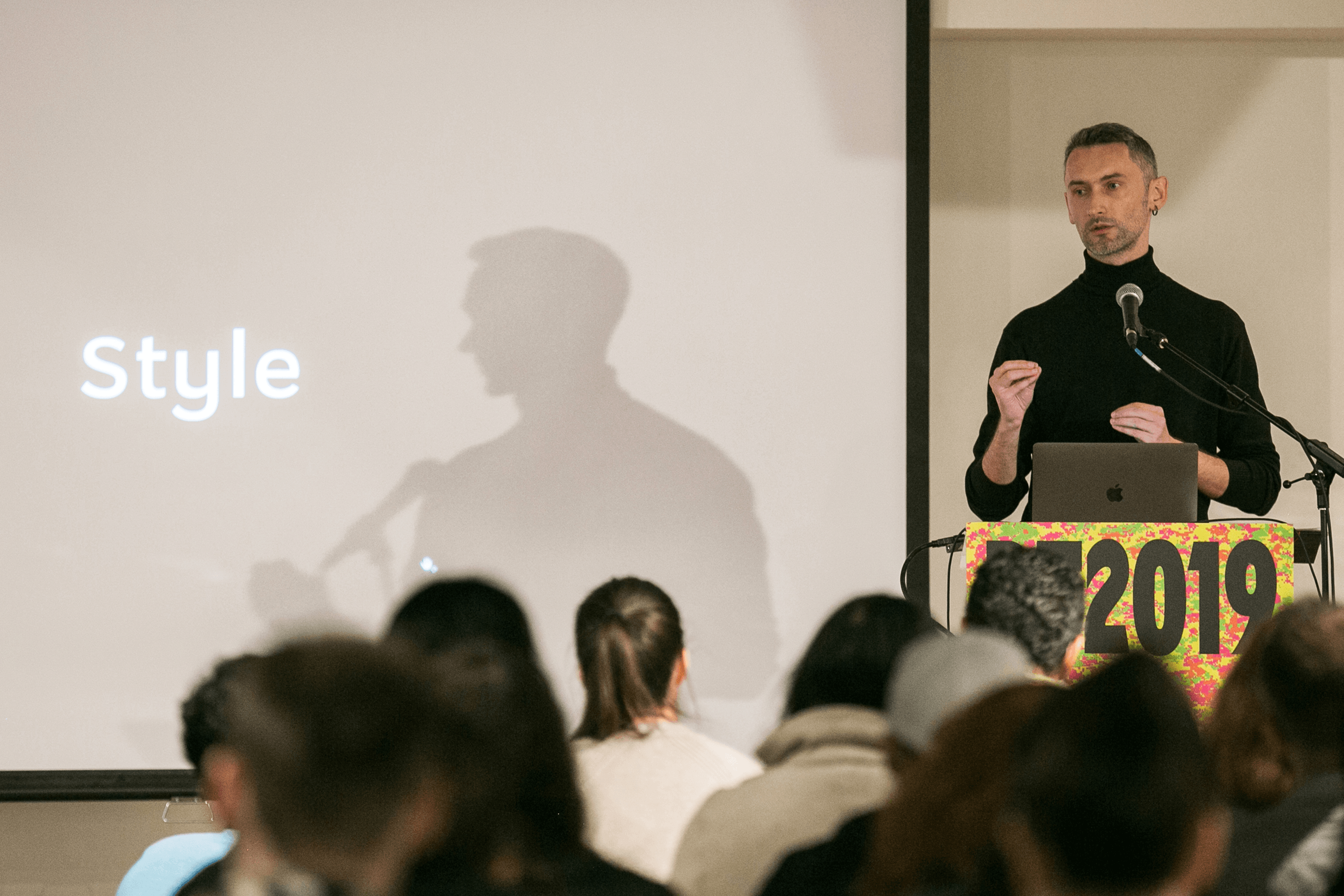 Yurko Gutsulyak speaks at the Design Thinkers conference. Canada. 2019.