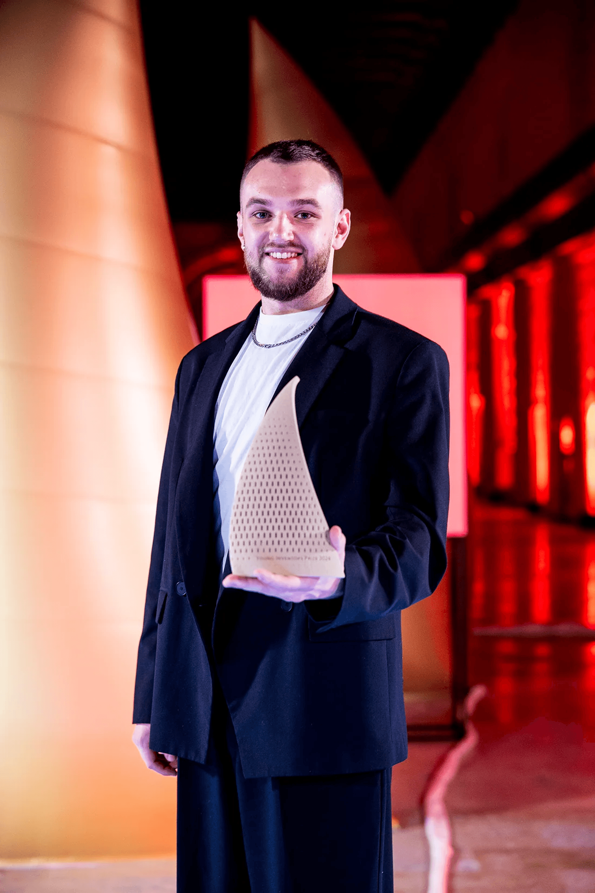 Valentyn Frechka with the European Patent Office’s Young Inventors Prize 2024 award, where he took second place. 2024.